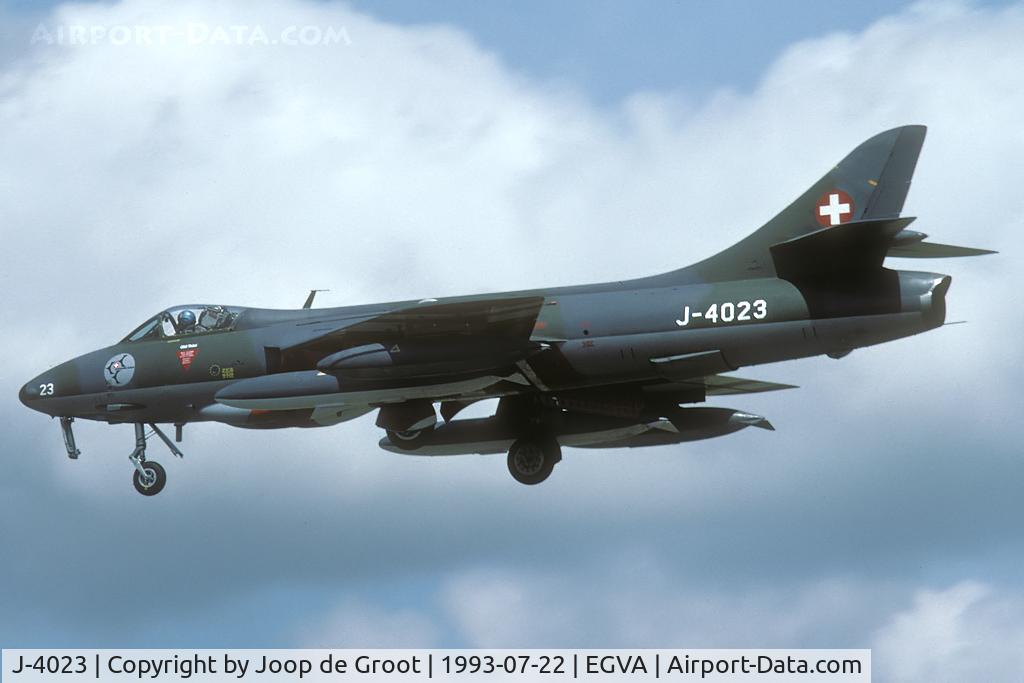 J-4023, 1958 Hawker Hunter F.58 C/N 41H-697390, arrival for IAT 1993.