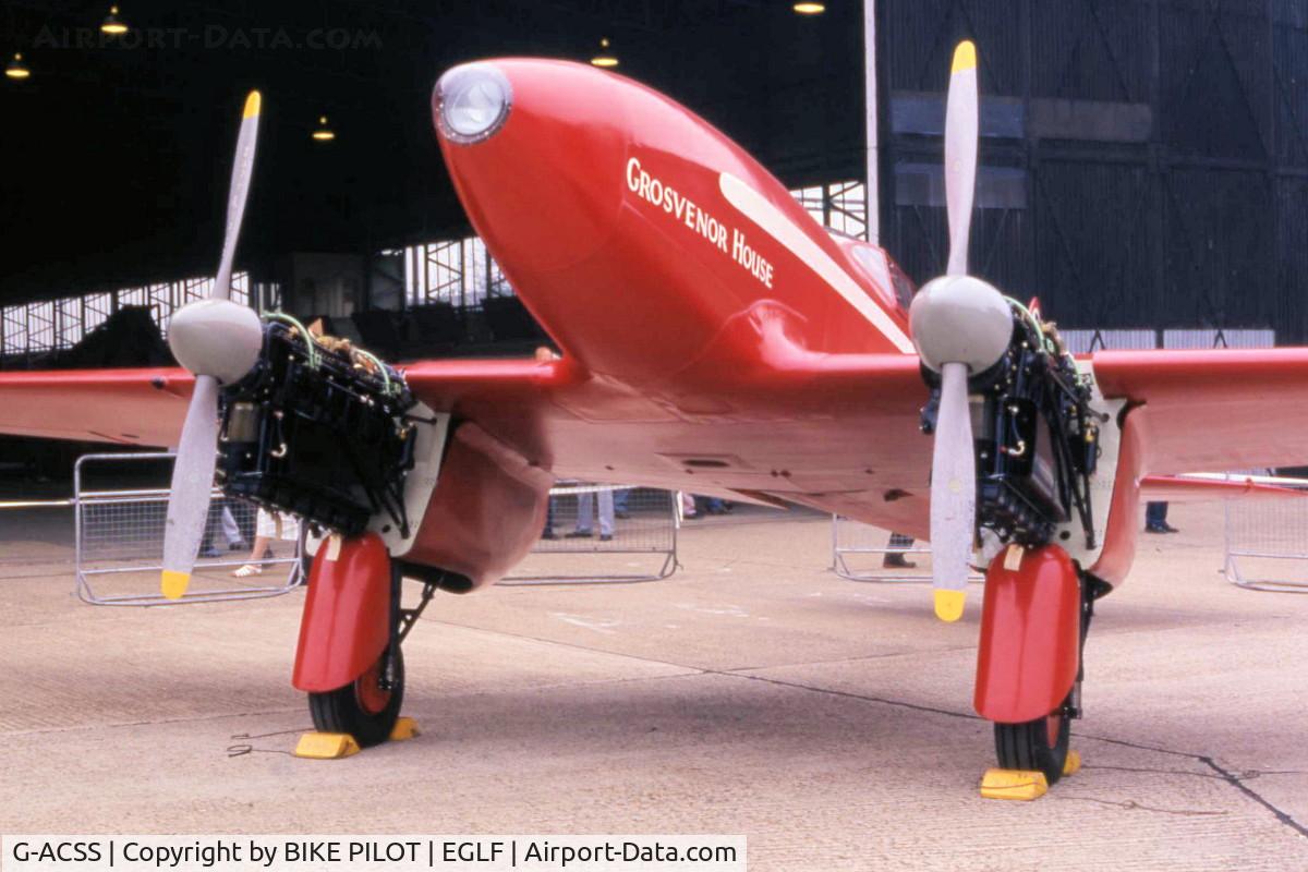 G-ACSS, 1934 De Havilland DH-88 Comet C/N 1996, FARNBOROUGH AIRSHOW 1984