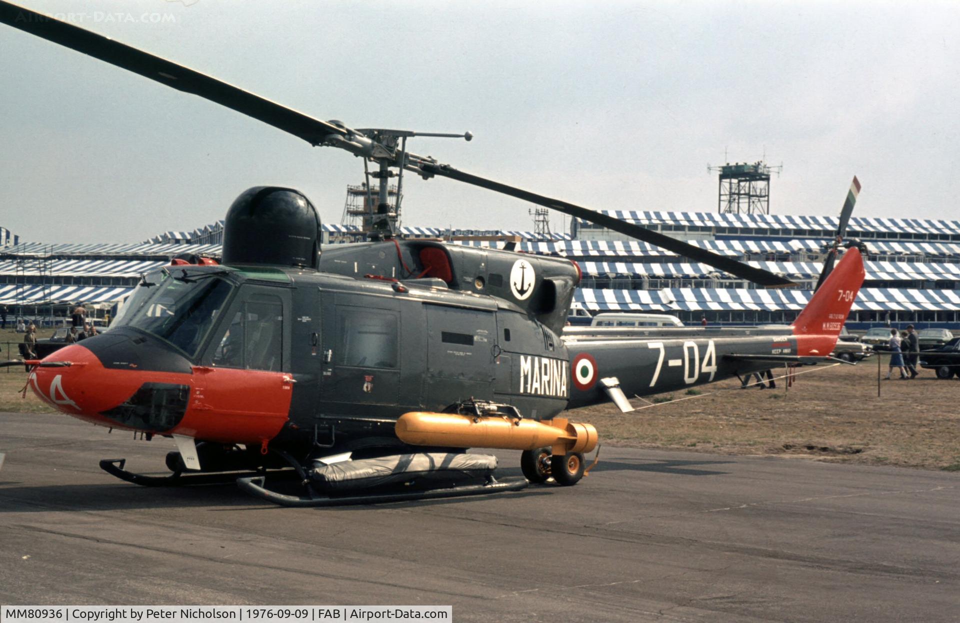 MM80936, Agusta AB-212 ASW C/N 5103, Italian Navy variant of the Bell 212 as displayed at the 1976 Farnborough Airshow.