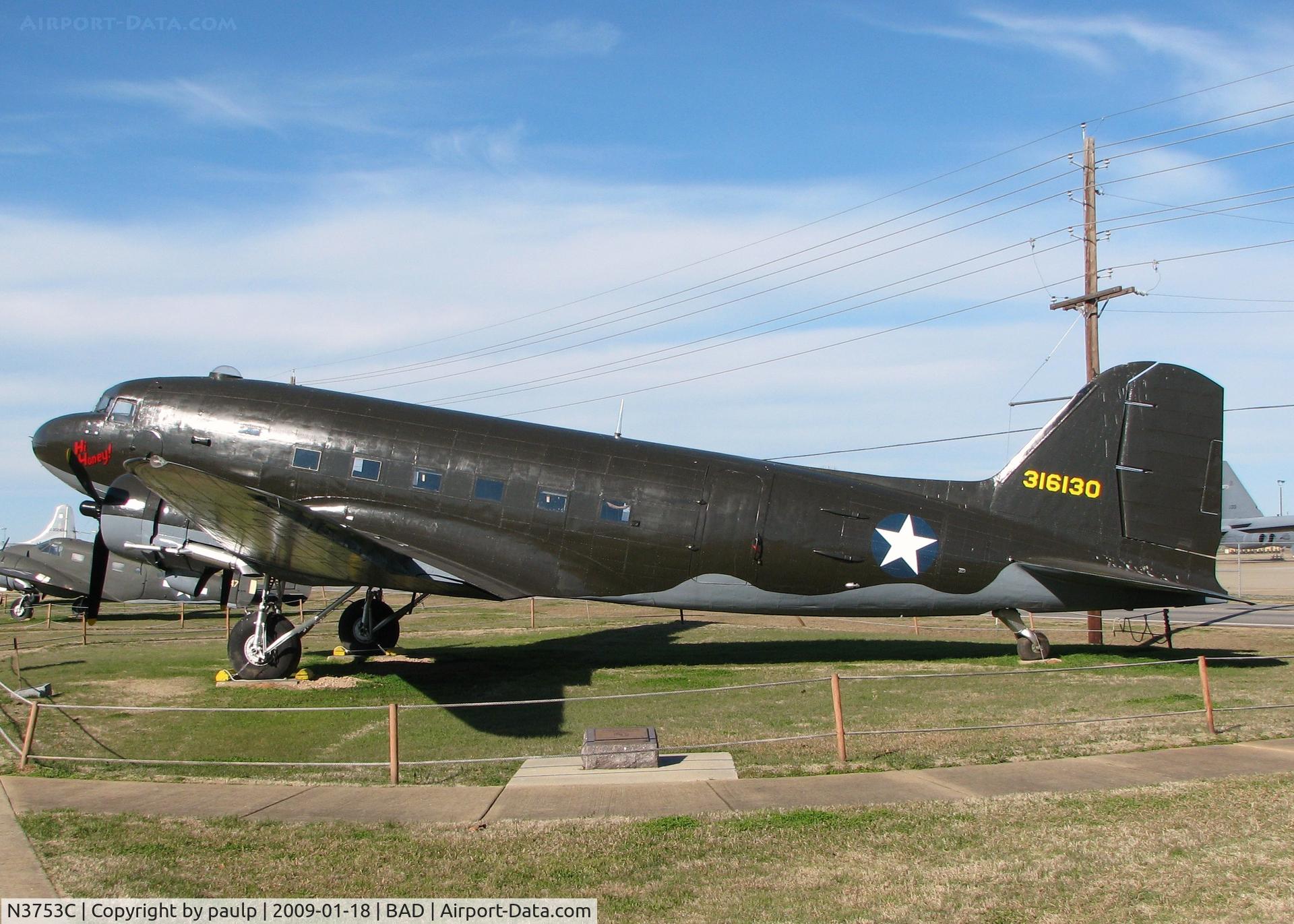 N3753C, 1942 Douglas C-47A-90-DL Skytrain C/N 20596, C-47A Skytrain on display at the Eighth Air Force Museum at Barksdale Air Force Base, Louisiana.
