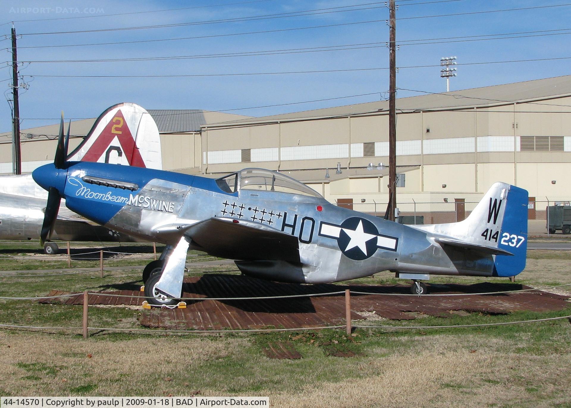 44-14570, 2010 North American P-51D Mustang C/N 122-40196, P-51D on display at the 8th Air Force Museum at Barksdale Air Force Base, Louisiana. The sign reads a different number than what is on the tail of the aircraft.
