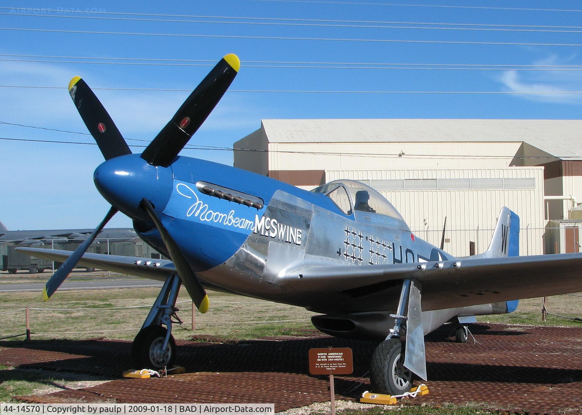 44-14570, 2010 North American P-51D Mustang C/N 122-40196, P-51D on display at the 8th Air Force Museum at Barksdale Air Force Base, Louisiana. The display sign reads a different number than what is on the tail of the aircraft.