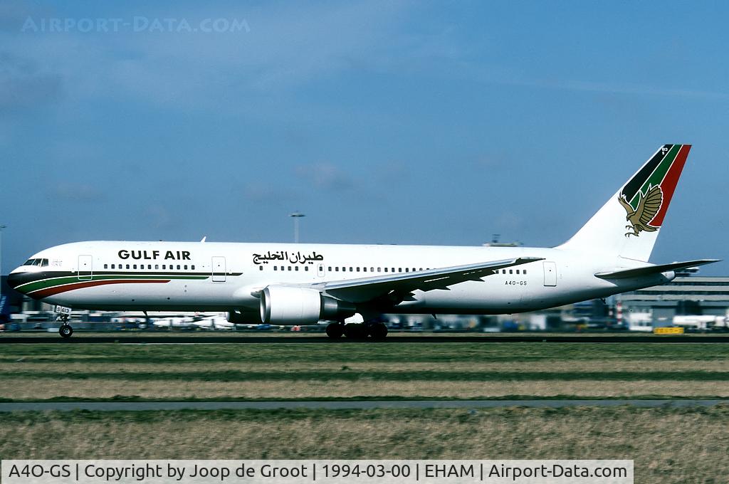 A4O-GS, 1992 Boeing 767-3P6/ER C/N 26236, The only Gulf Air I've ever seen on Schiphol. Probably not the only one that has been there.