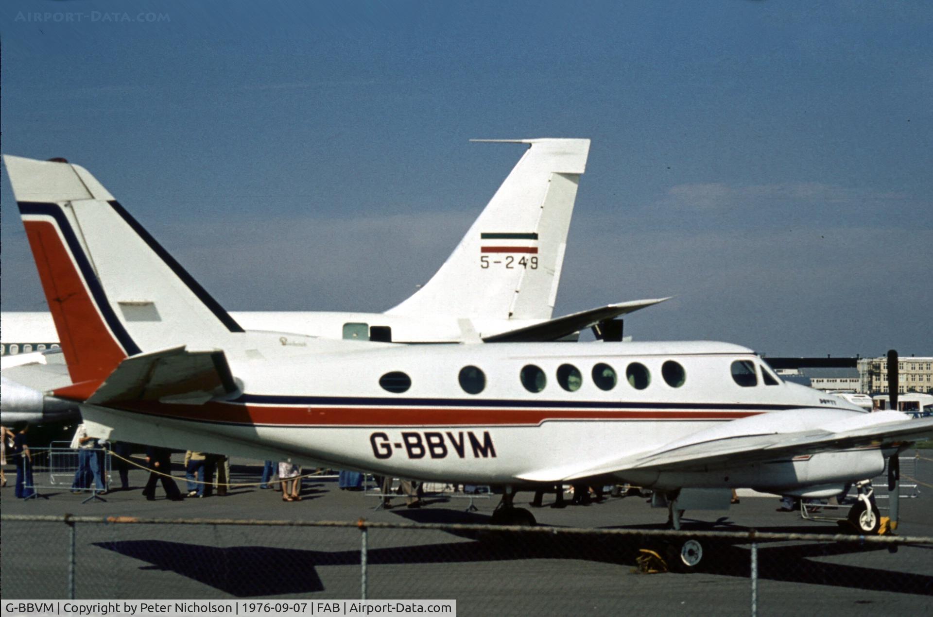 G-BBVM, 1974 Beech A100 King Air C/N B-201, As displayed at the 1976 Farnborough Airshow.
