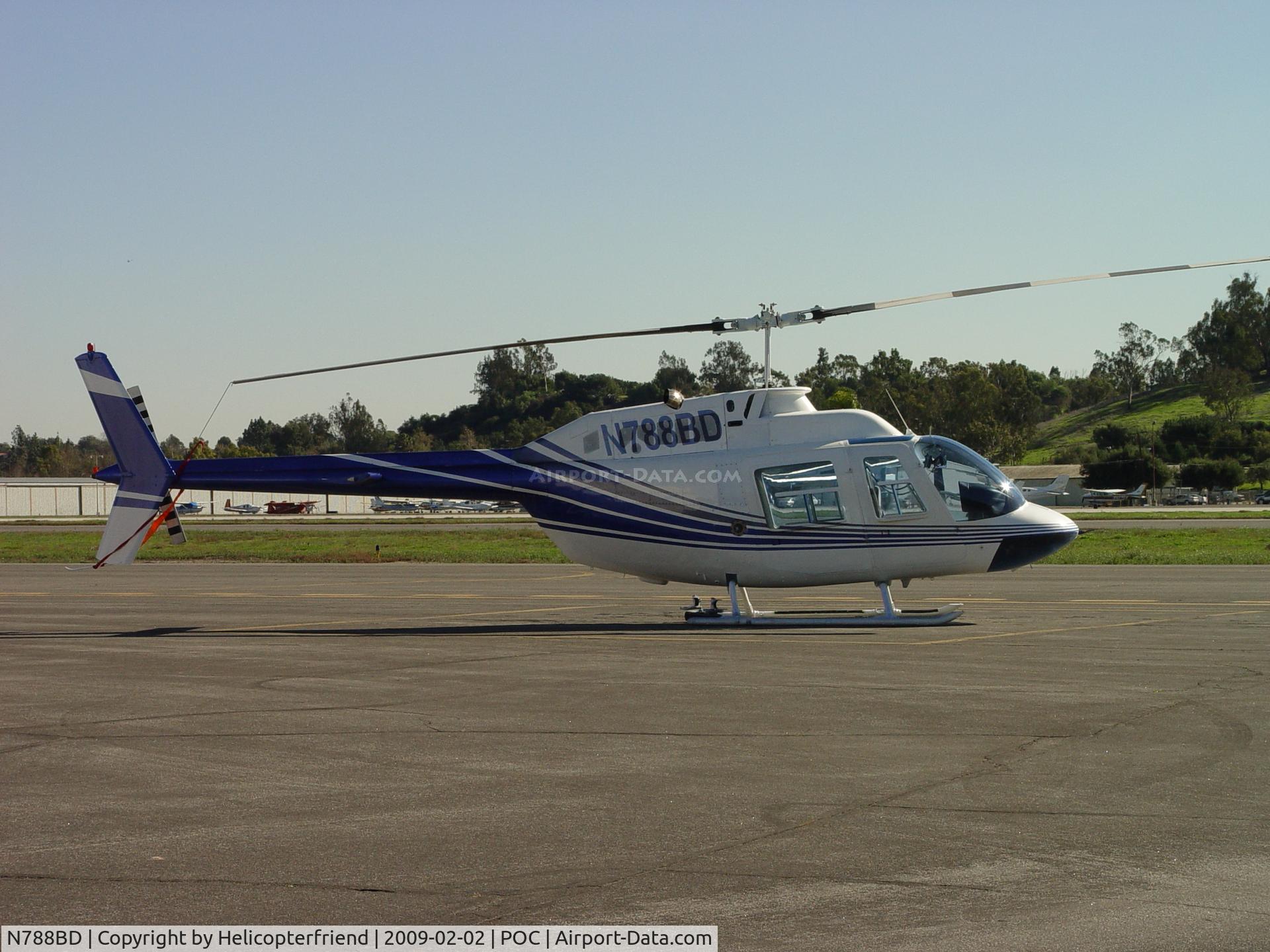 N788BD, 1975 Bell 206B JetRanger 2 C/N 1726, Tied down and waiting, northside of Brackett