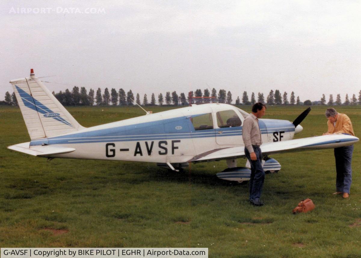 G-AVSF, 1967 Piper PA-28-180 Cherokee C/N 28-4197, I FLEW IN THIS A/C A NUMBER OF TIMES IN THE MID 80'S, THE PILOT WAS JOHN DAWSON SEEN HERE ON THE LEFT WITH A FREIND OF HIS. MANY THANKS JOHN.