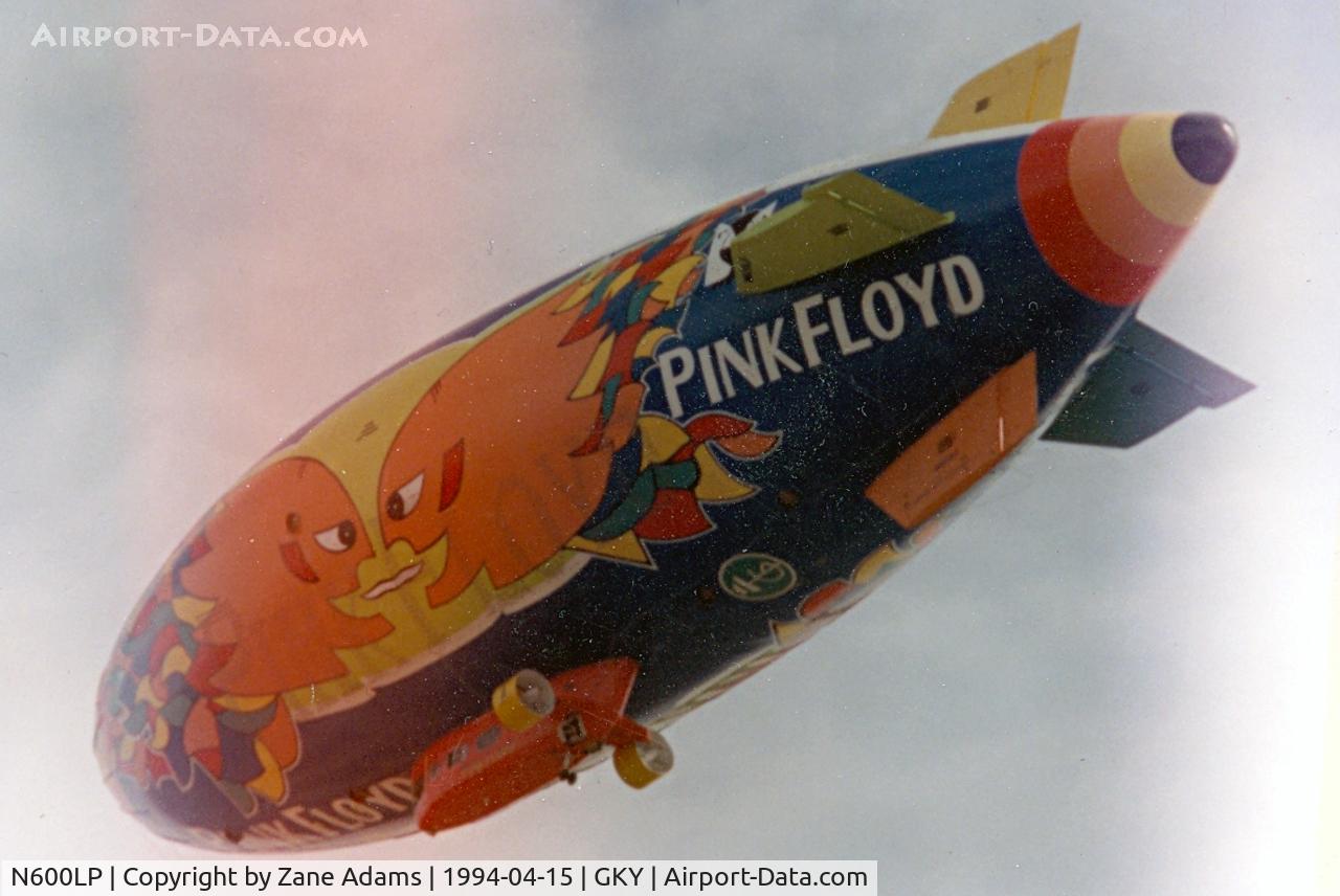 N600LP, Airship Industries Skyship 600 C/N 1215/05, Pink Floyd paint...airship destroyed June 27th, 1994 in North Carolina wind storm. Envelope was cut up and pieces sold to fans through Rolling Stone.