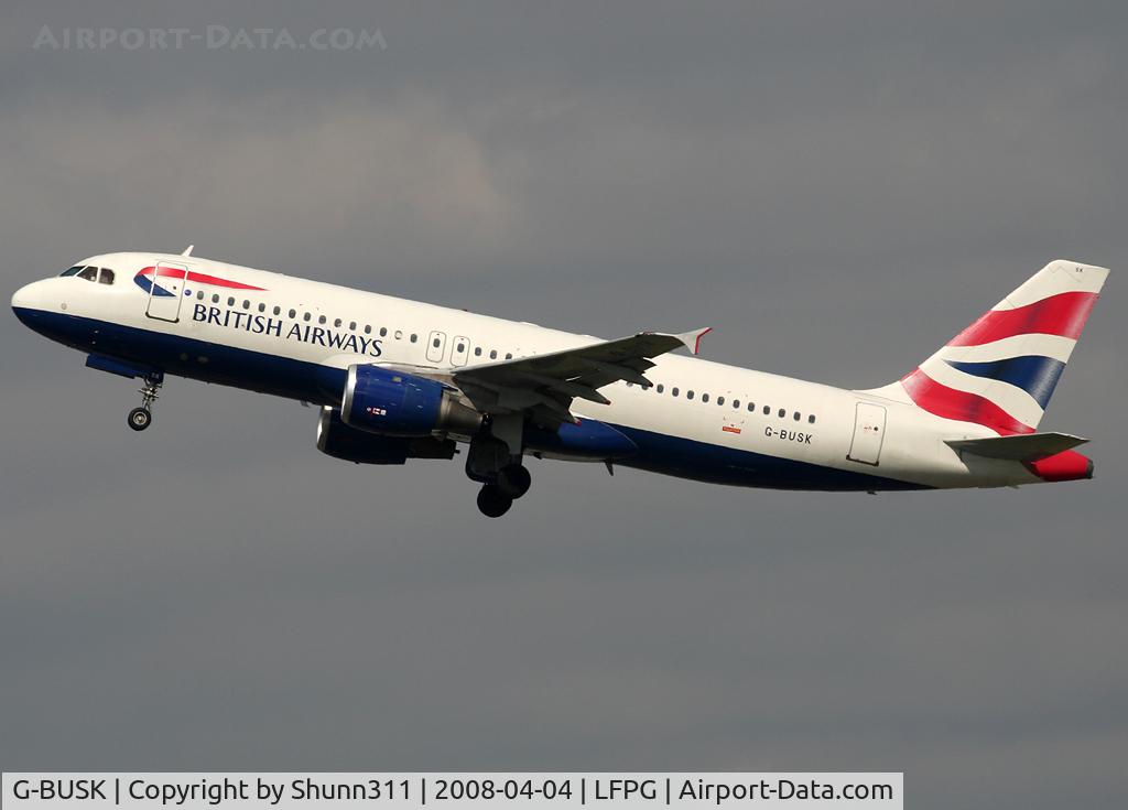 G-BUSK, 1990 Airbus A320-211 C/N 120, On take off...