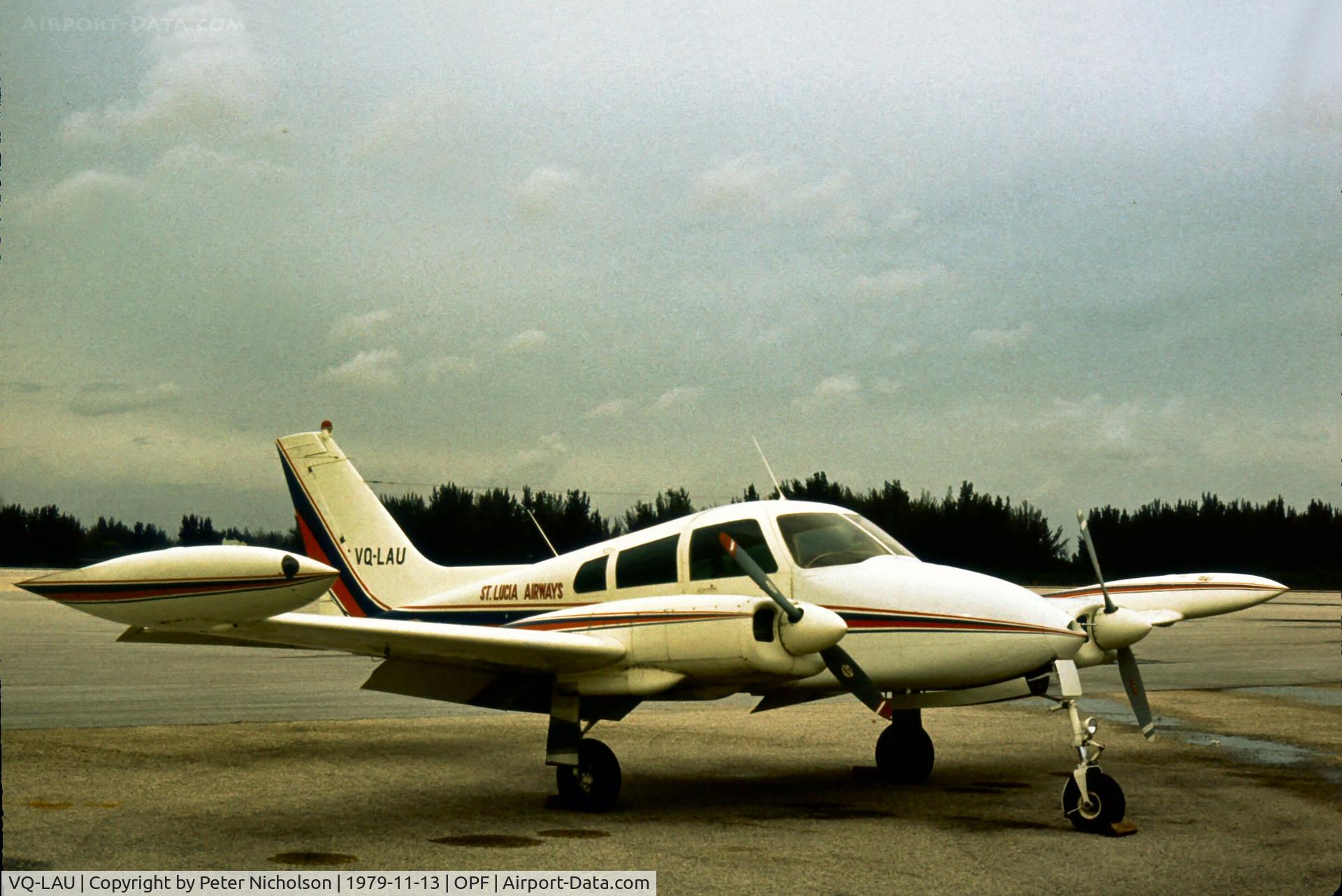 VQ-LAU, Cessna 310I C/N 310I0129, St. Lucia Airways Cessna on the ramp at Opa-Locka in 1979.