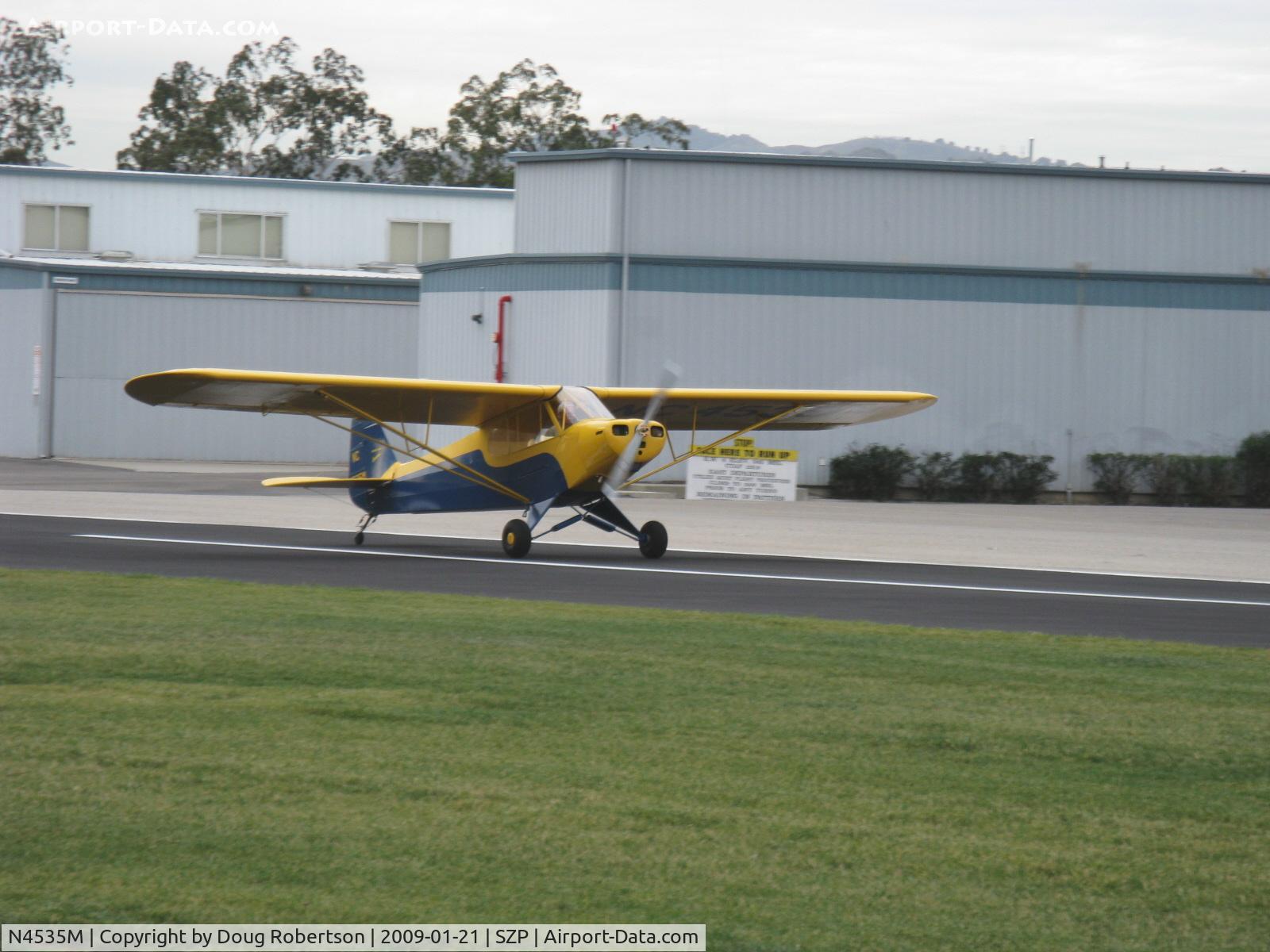 N4535M, 1947 Piper PA-11 Cub Special C/N 11-39, 1947 Piper PA-11-65 CUB SPECIAL, Continental A&C-65 65 Hp, landing roll Rwy 04. Comparatively rare model-just 430 produced.