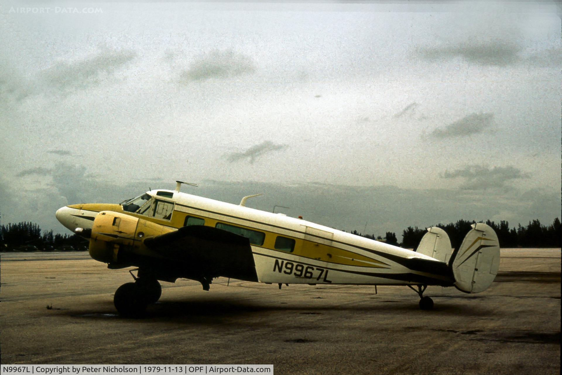 N9967L, 1960 Beech G18S C/N BA-552, This Beech 18 was on the ramp at Opa-Locka in November 1979.