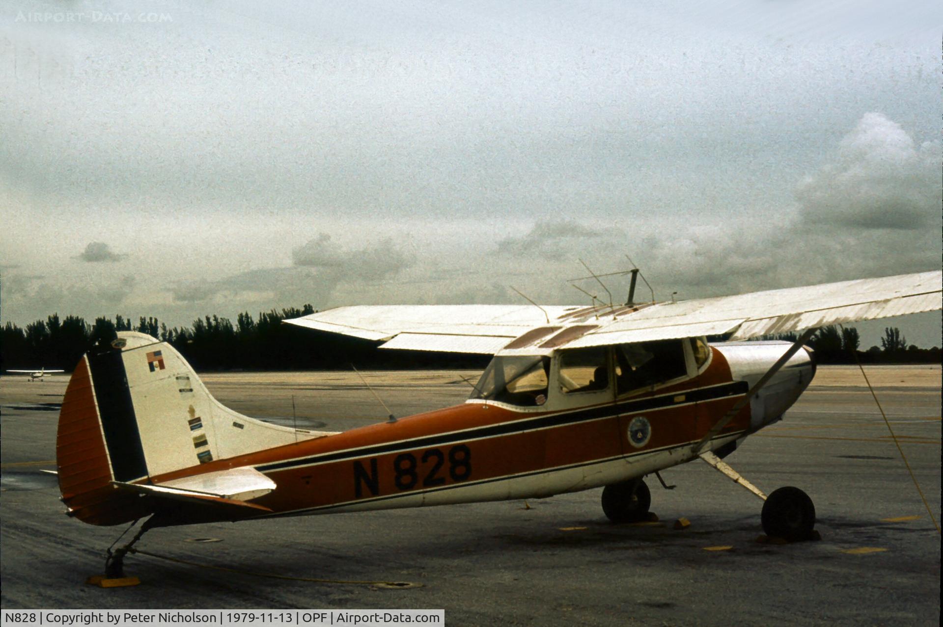 N828, 1962 Cessna Ector 305A C/N 2002, This re-built O-1 Bird Dog was with the Civil Air Patrol as seen as Opa-Locka in 1979.