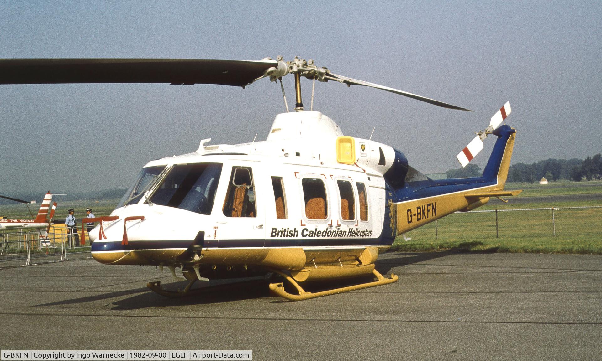 G-BKFN, 1982 Bell 214ST C/N 28109, Bell 214ST of British Caledonian Helicopters at Farnborough International 1982