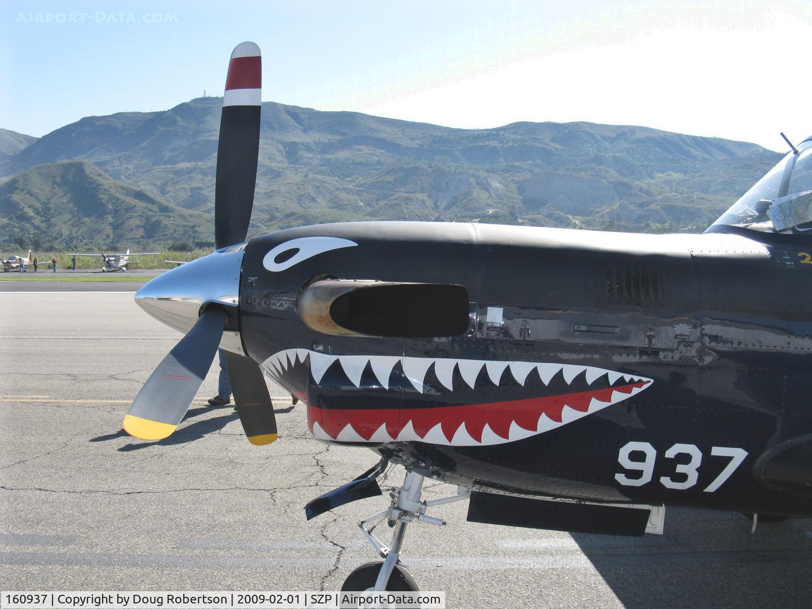 160937, Beech T-34C Turbo Mentor C/N GL-123, Beech T-34C TURBINE MENTOR Sierra Hotel of USMC VMFAT-101, one P&W(C)PT6A-25 400 shp turboprop. Returned to service 1998. Cowl exhaust & nose art