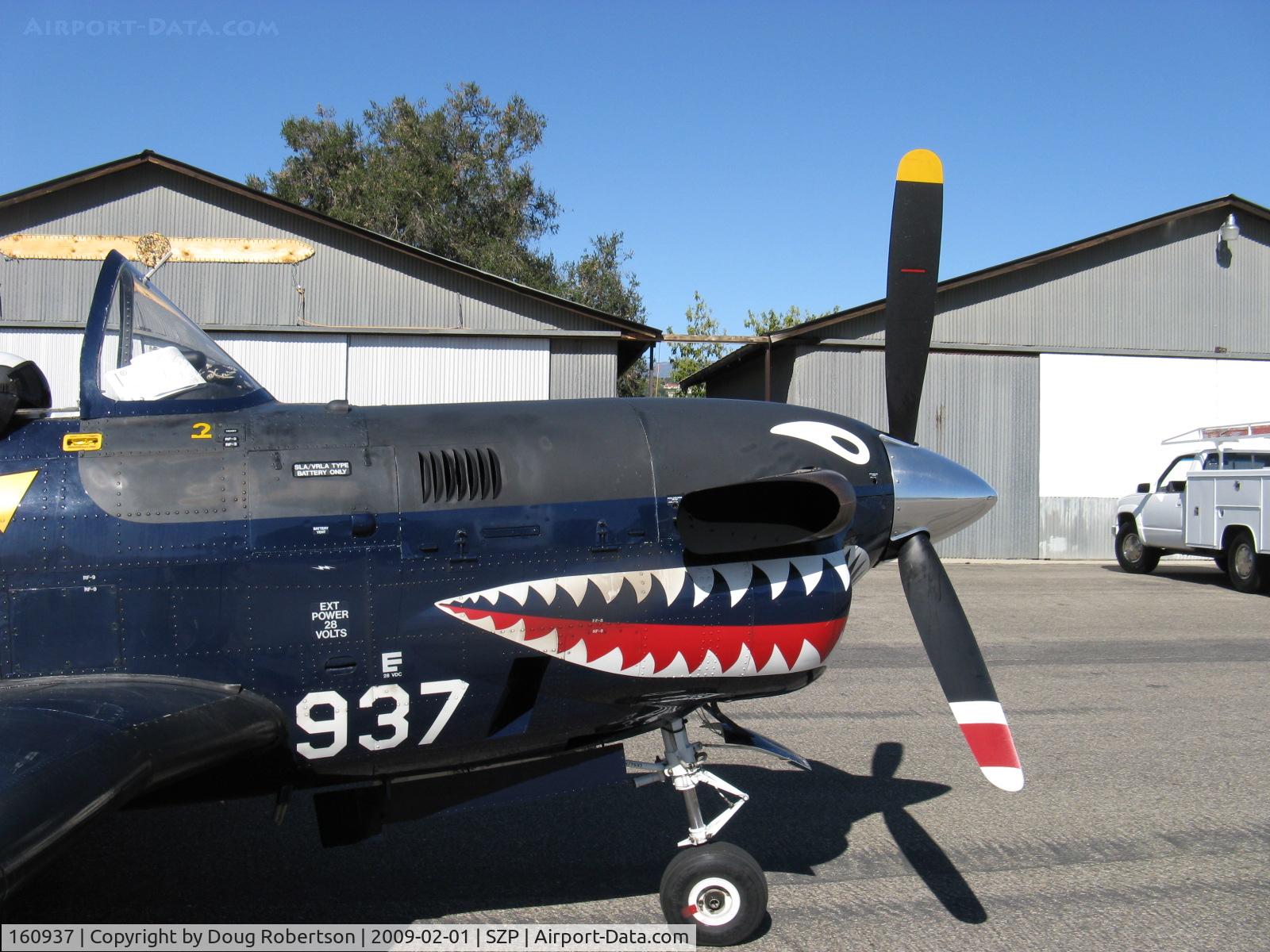 160937, Beech T-34C Turbo Mentor C/N GL-123, Beech T-34C TURBINE MENTOR Sierra Hotel of USMC VMFAT-101, one P&W(C)PT6A-25 400 shp turboprop, Returned to service 1998. Cowl exhaust and nose art