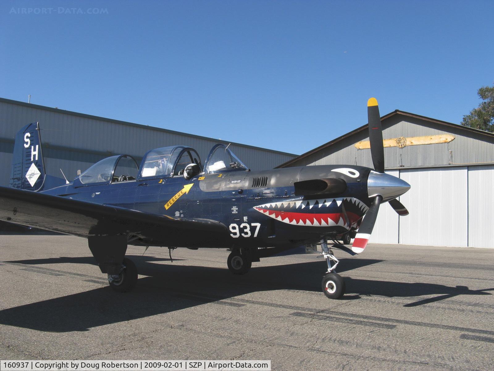 160937, Beech T-34C Turbo Mentor C/N GL-123, Beech T-34C TURBINE MENTOR Sierra Hotel of USMC VMFAT-101, one P&W(C)PT6A-25 400 shp turboprop, Returned to service 1998. Super Bowl Sunday visitor.