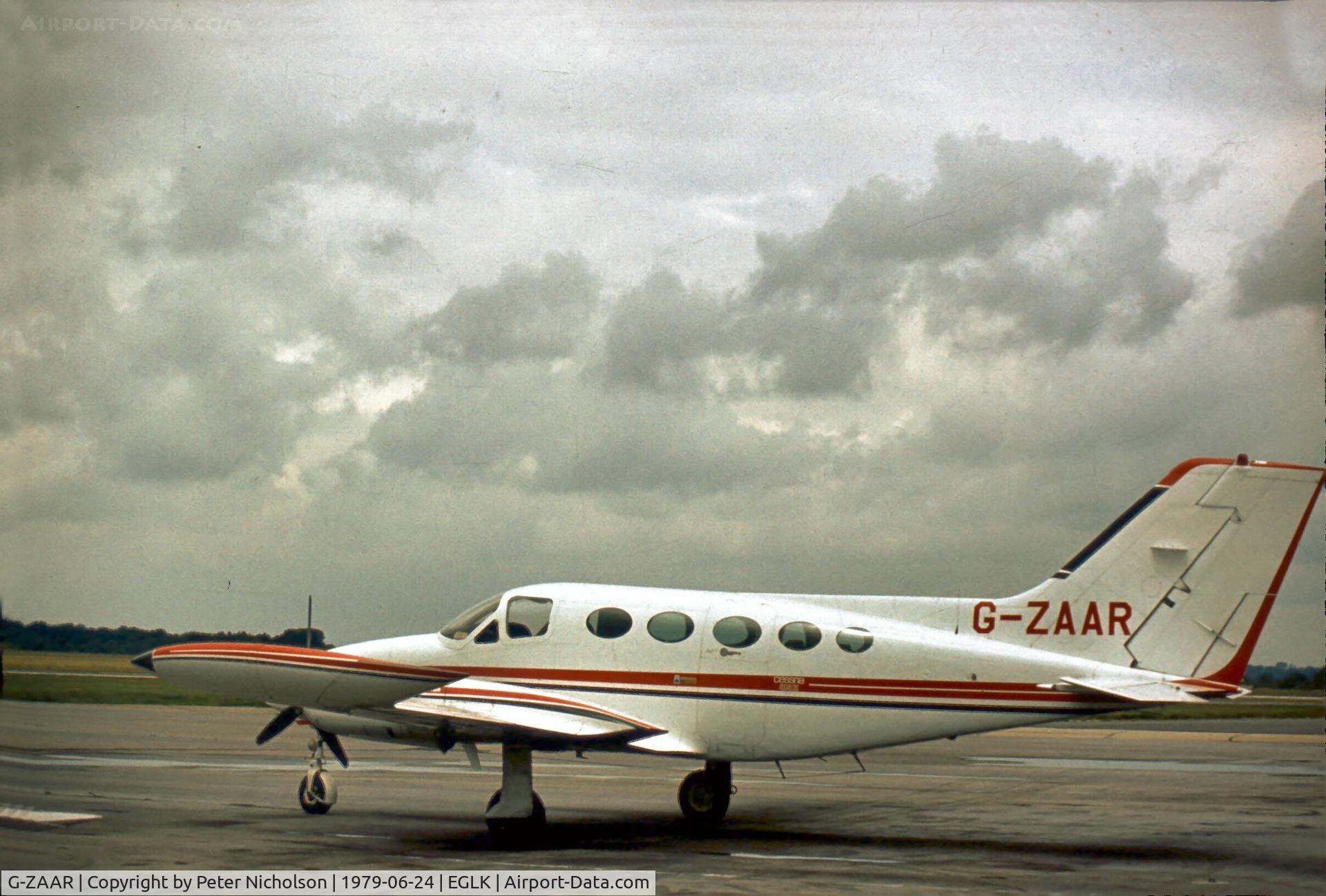 G-ZAAR, 1977 Cessna 414 Chancellor C/N 414-0909, On the ramp at Blackbushe in the summer of 1979.