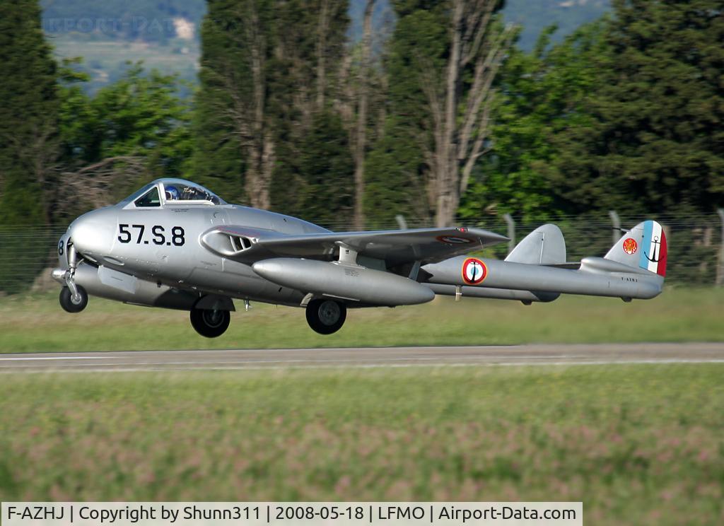 F-AZHJ, De Havilland (FFA) Vampire FB.6 (DH-100) C/N 668, On take off after the show...