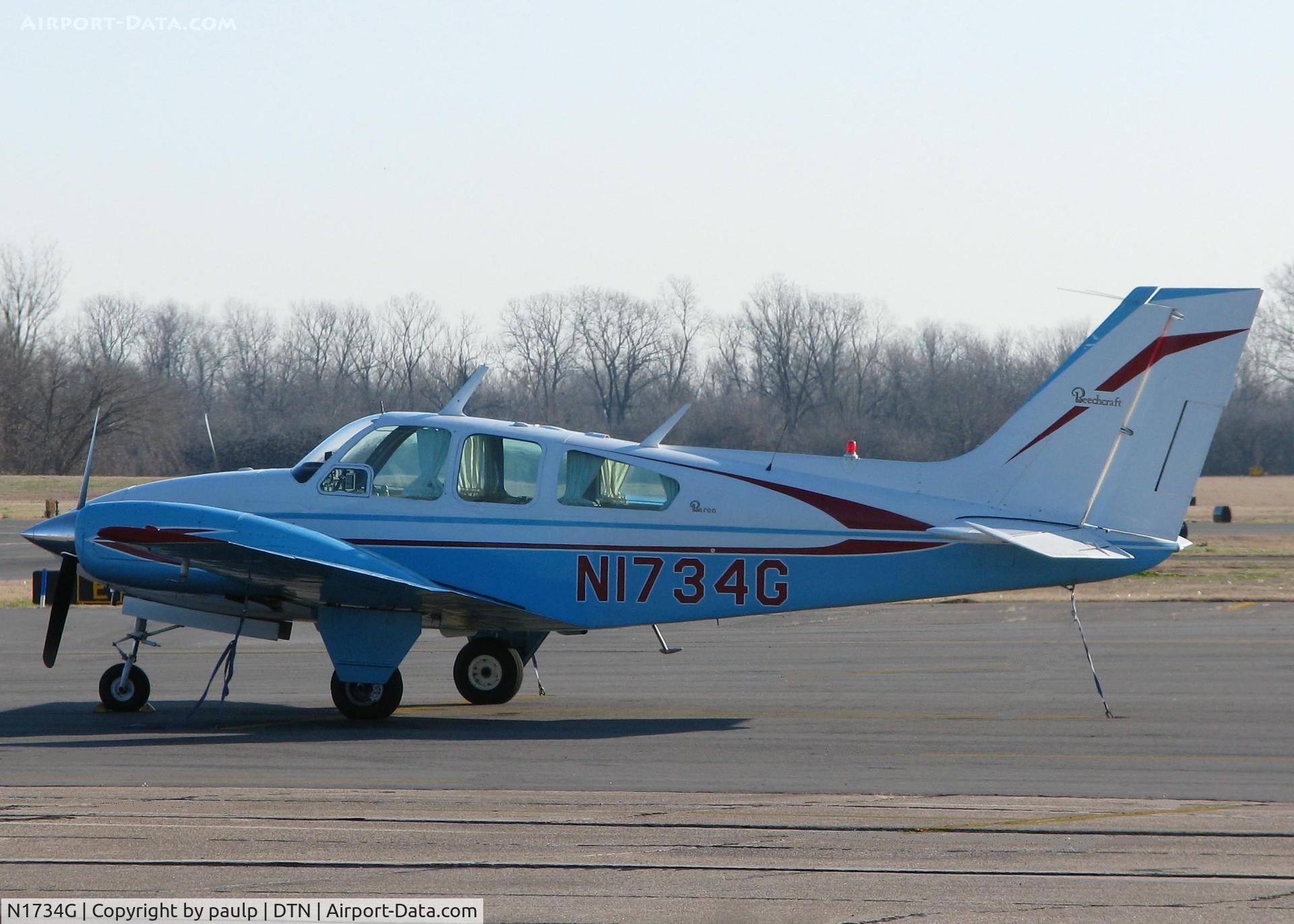 N1734G, 1962 Beech 95-A55 Baron C/N TC-275, Parked at Downtown Shreveport.