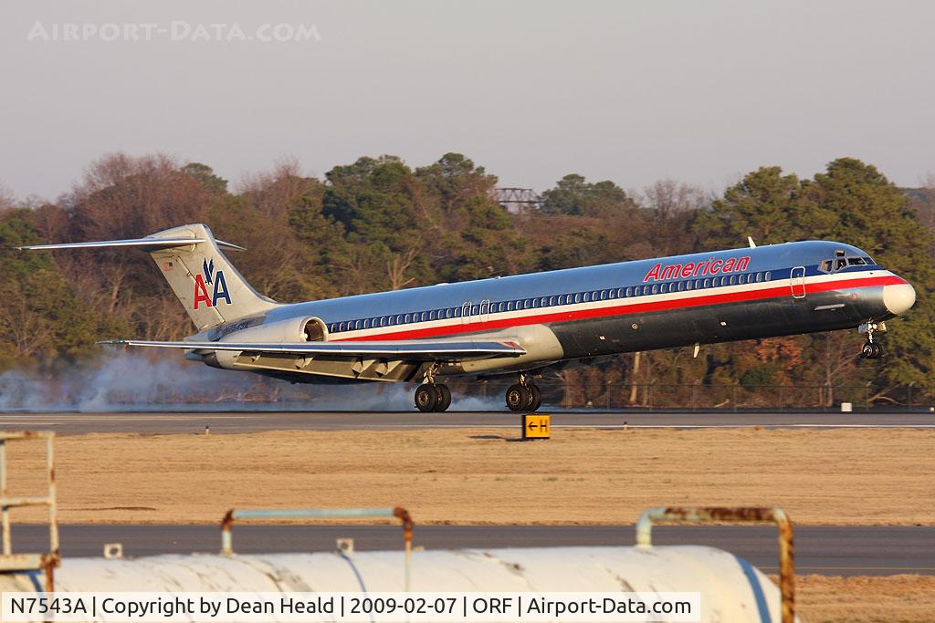N7543A, 1990 McDonnell Douglas MD-82 (DC-9-82) C/N 53025, American Airlines N7543A (FLT AAL682) from Dallas/Fort Worth Int'l (KDFW) landing on RWY 23. This aircraft turns 19-years-old this year.