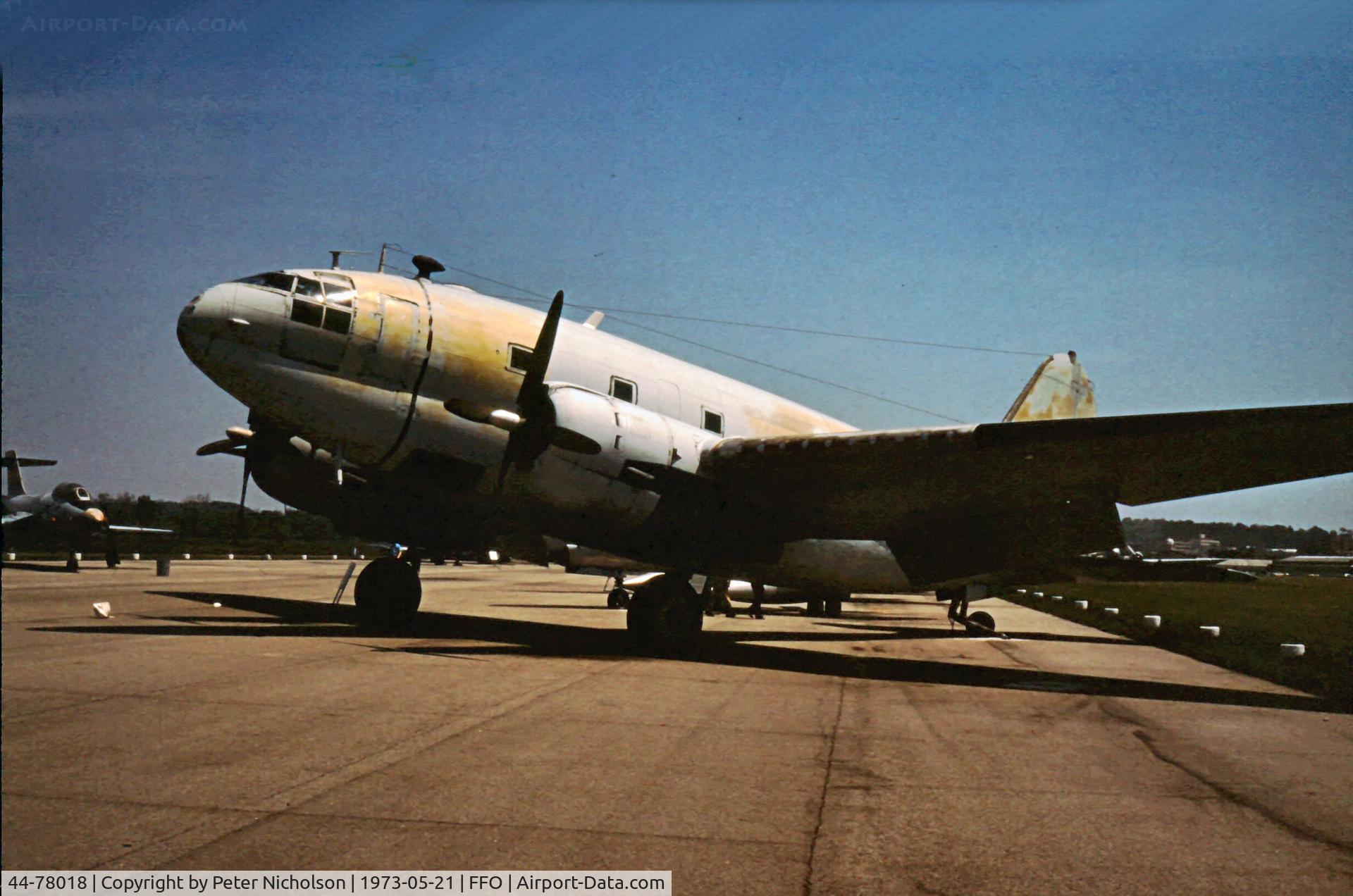 44-78018, 1944 Curtiss C-46D-15-CU Commando C/N 33414, As displayed in the summer of 1973.