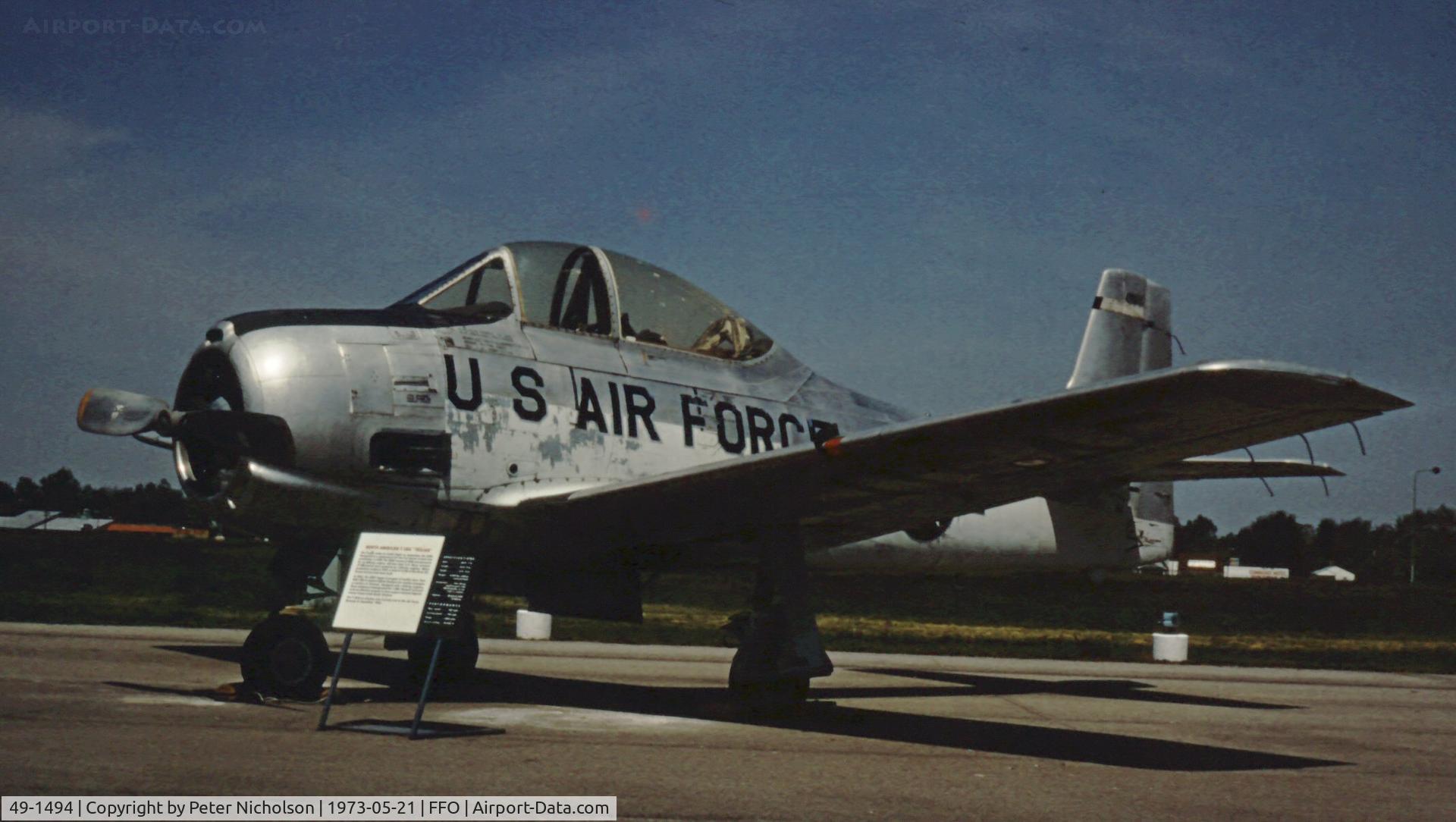49-1494, 1950 North American T-28A Trojan C/N 159-6, As displayed in the summer of 1973.