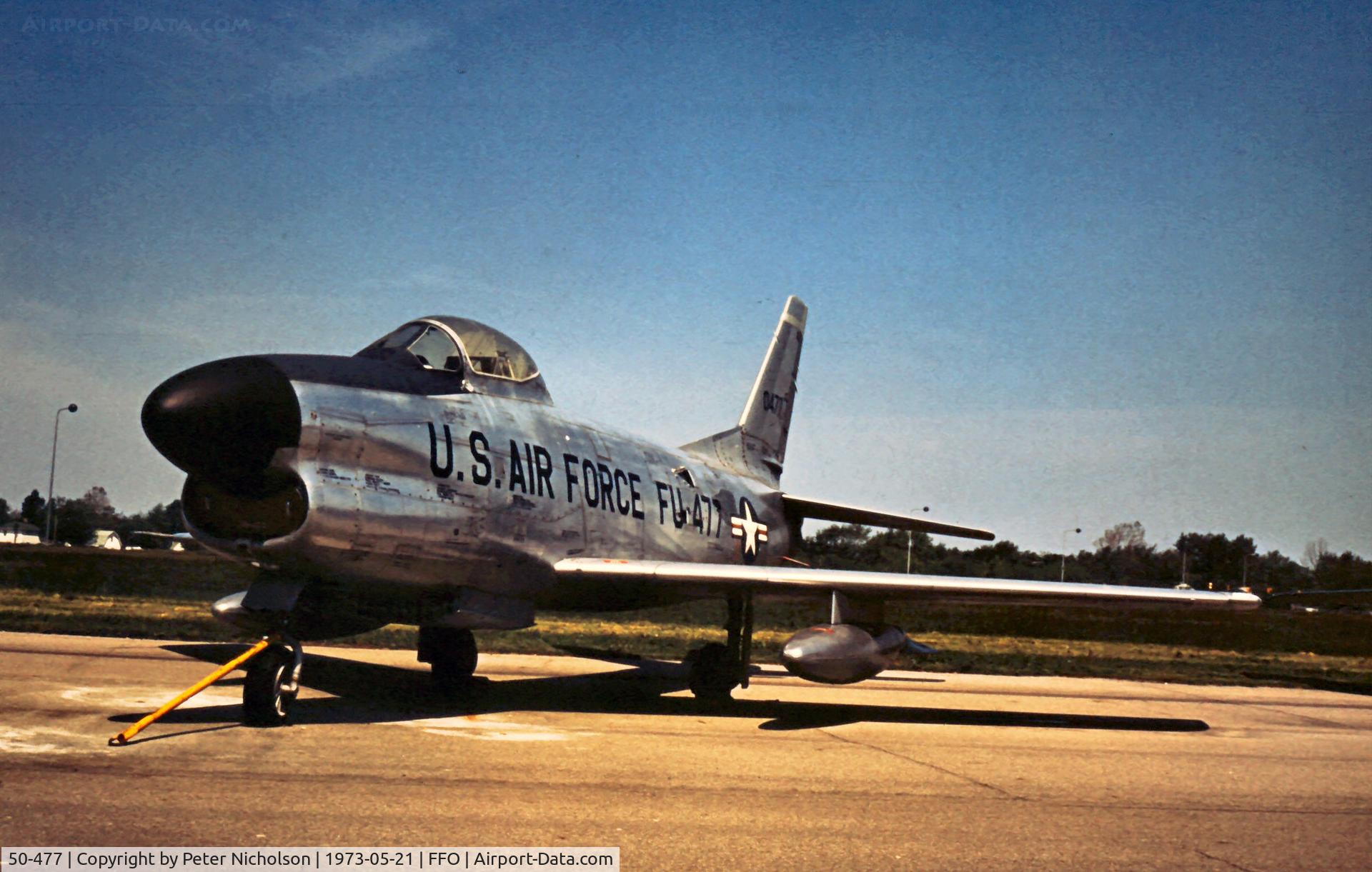 50-477, 1952 North American F-86D Sabre C/N 190-266, As displayed in the summer of 1973.