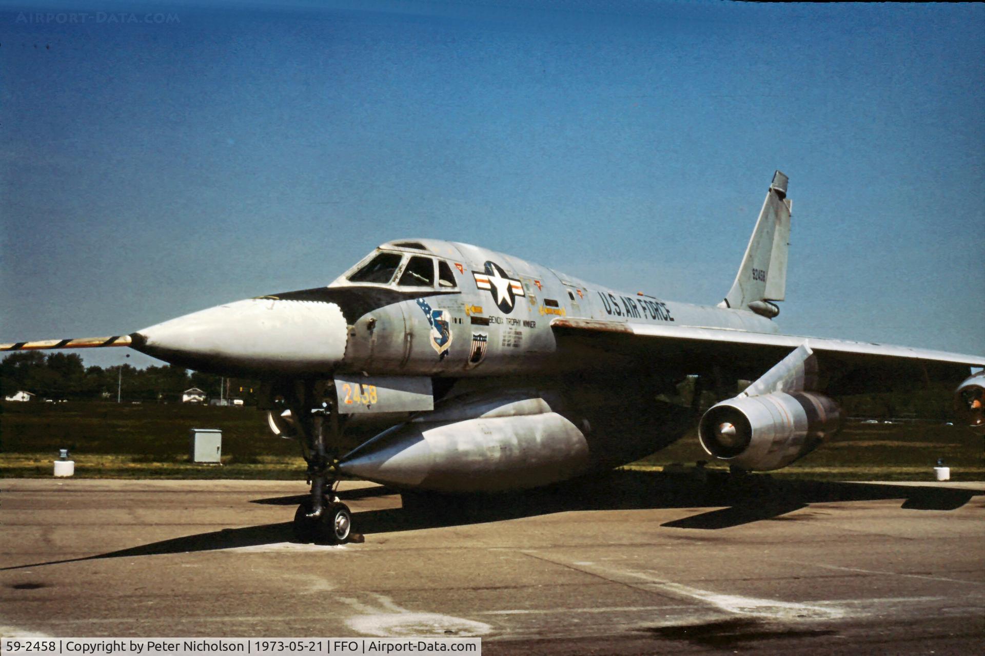 59-2458, 1959 Convair B-58A Hustler C/N 61, The Bendix Trophy Winner Hustler as displayed in the summer of 1973.