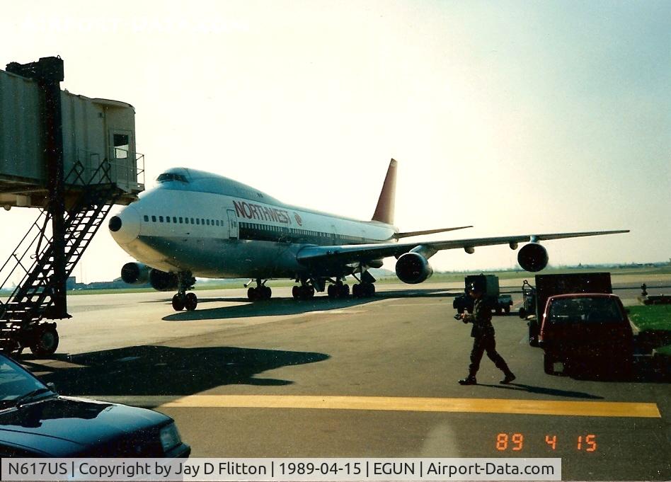 N617US, 1975 Boeing 747-251F C/N 21121, Flight MC27 arrriving at RAF Mildenhall, Suffolk, England from Rhine-Main AB, Geremany