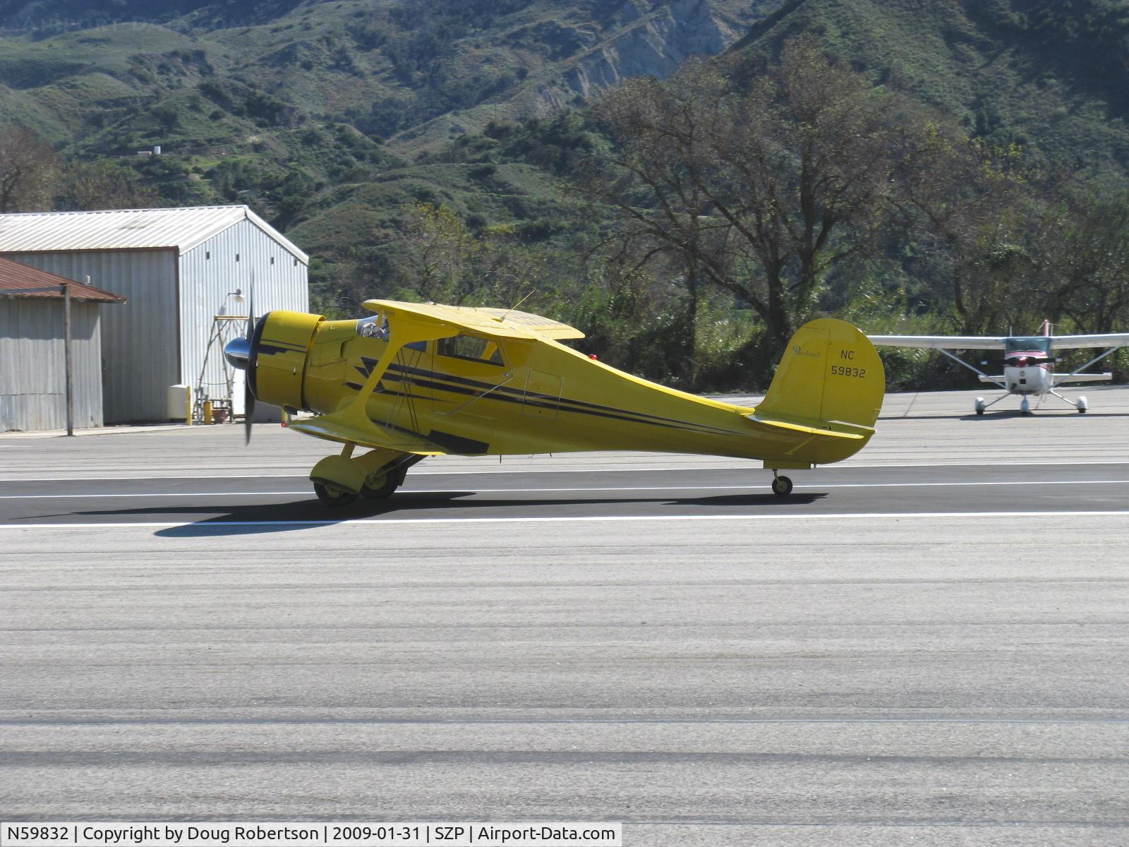 N59832, 1943 Beech D17S Staggerwing C/N 4837, 1943 Beech D17S STAGGERWING, P&W R-985 Wasp Jr. 450 Hp, landing roll Rwy 04