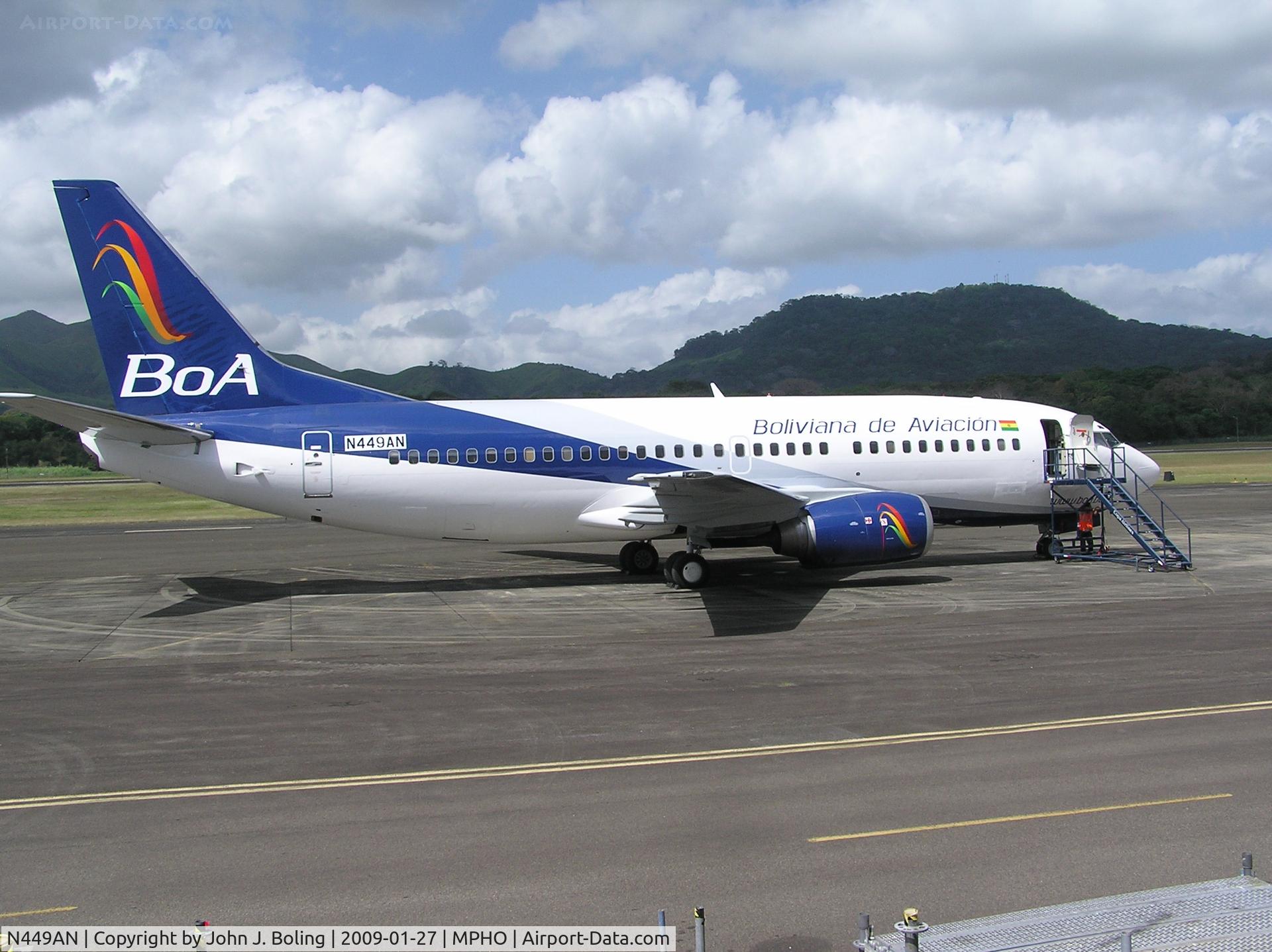 N449AN, 1990 Boeing 737-382 C/N 24449, On Howard ramp (MPHO) prior to ferry to Cochabamba, Bolivia (SLCB) bu John Boling and Jack Nelson