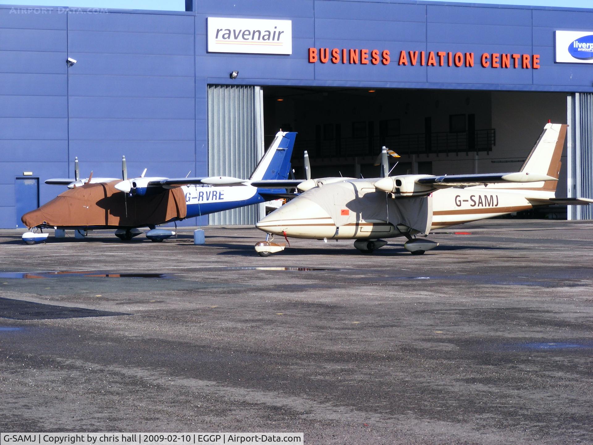 G-SAMJ, 1977 Partenavia P-68B C/N 101, with G-RVRE. two of Ravenair's P68's