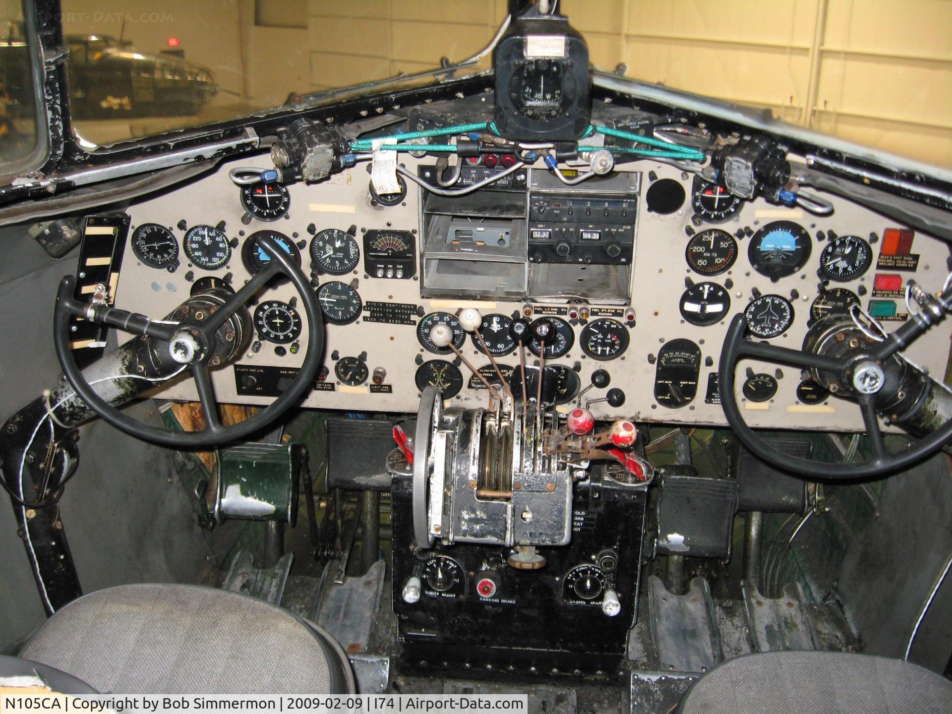 N105CA, 1944 Douglas DC3C-S4C4G (C-47B) C/N 14275, Cockpit of this former US Army C-47B.  Data plate in cockpit says 43-48459.