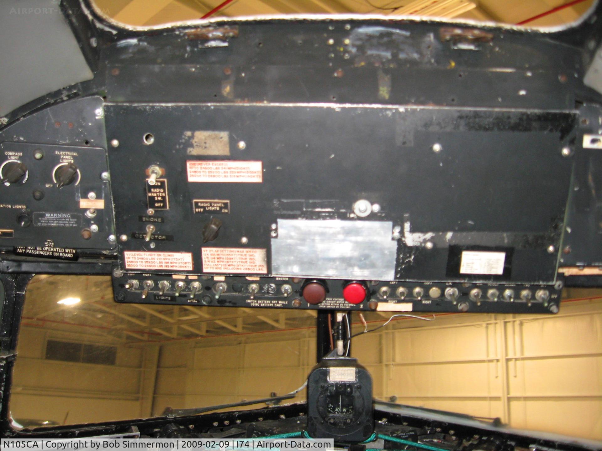 N105CA, 1944 Douglas DC3C-S4C4G (C-47B) C/N 14275, Cockpit of this former US Army C-47B.  Data plate in cockpit says 43-48459.