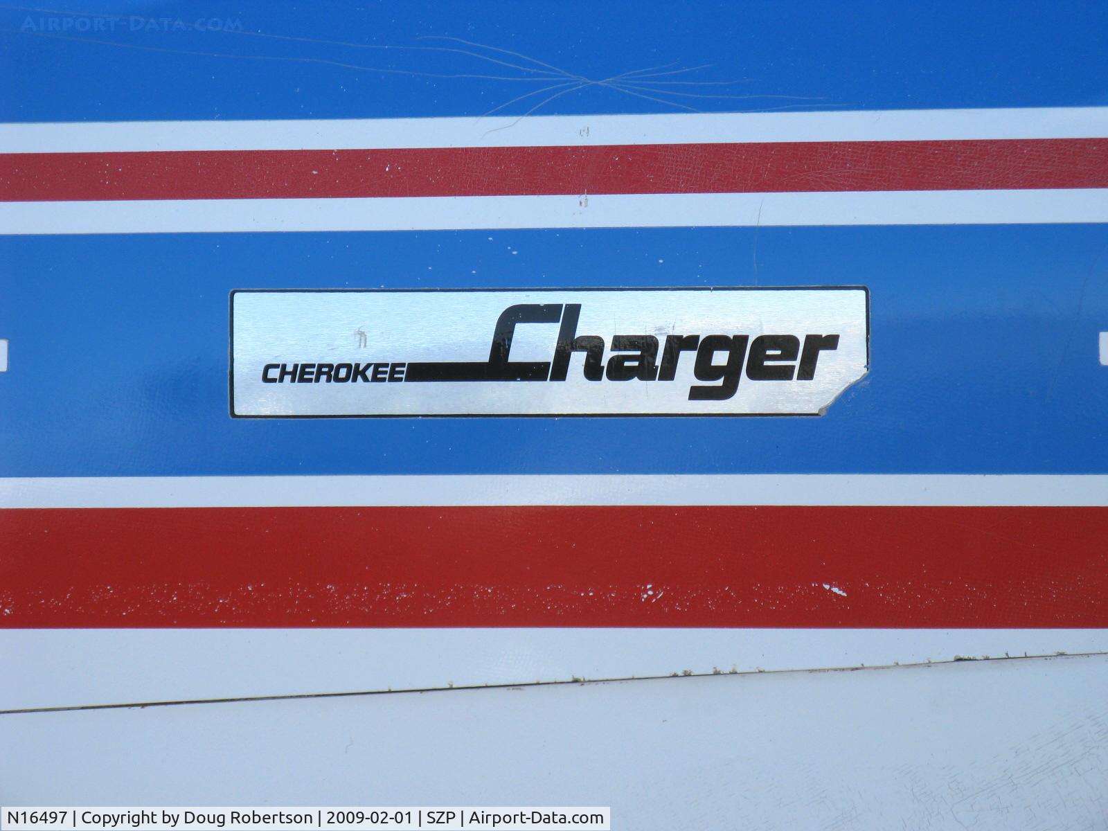 N16497, 1973 Piper PA-28-235 Cherokee Charger C/N 28-7310101, 1973 Piper PA-28-235 CHEROKEE CHARGER, Lycoming O-540-B4B5 235 Hp, logo