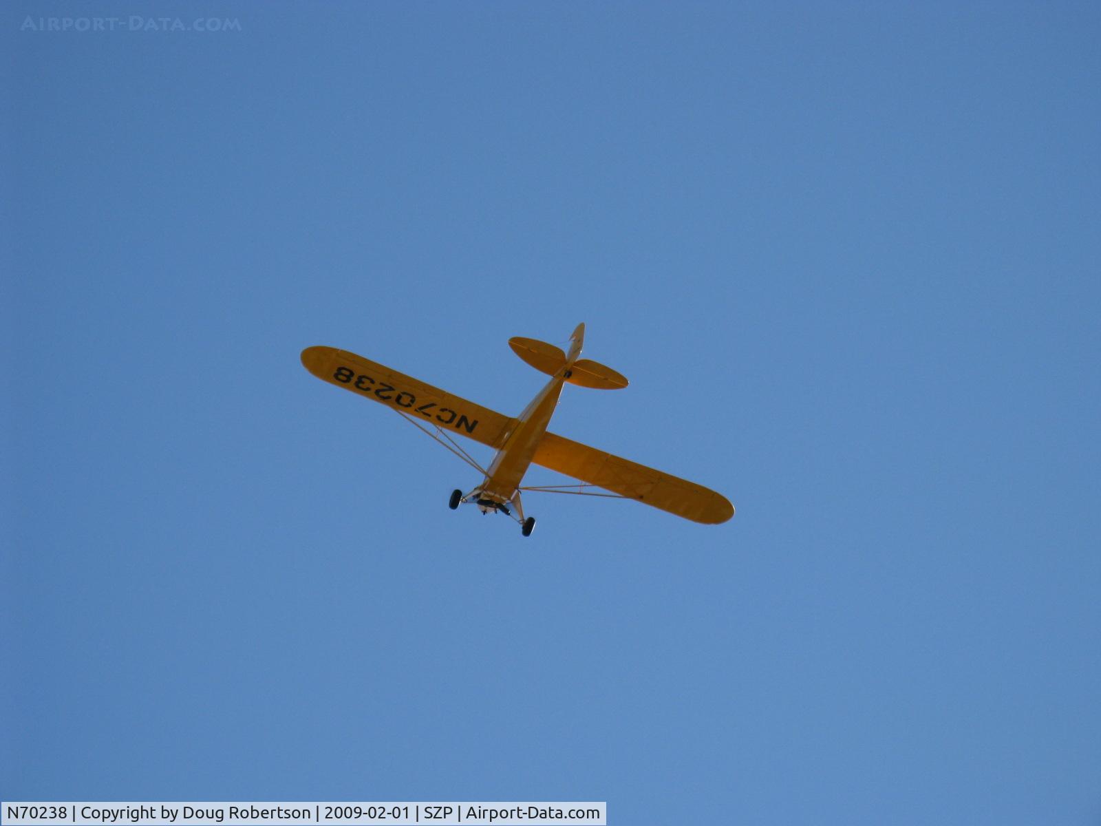 N70238, 1946 Piper J3C-65 Cub C/N 17214, 1946 Piper J3C-65 CUB, Continental C85 85 Hp upgrade, takeoff climb Rwy 04