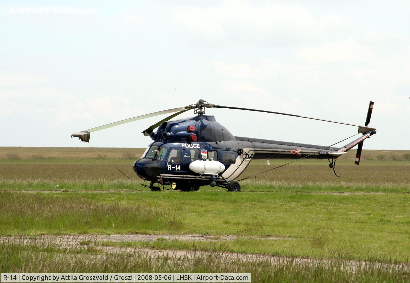 R-14, Mil (PZL-Swidnik) Mi-2 C/N 536120, Siófok-Kiliti Airport, LHSK Hungary, Police Air Base / Helicopter especial name 