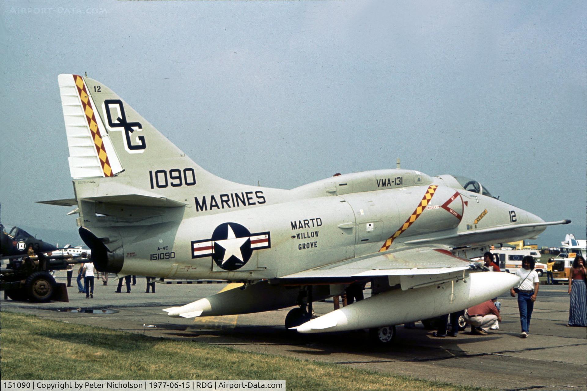 151090, Douglas A-4E Skyhawk C/N 13260, VMA-131 squadron displayed this Skyhawk at the 1977 Reading Airshow.