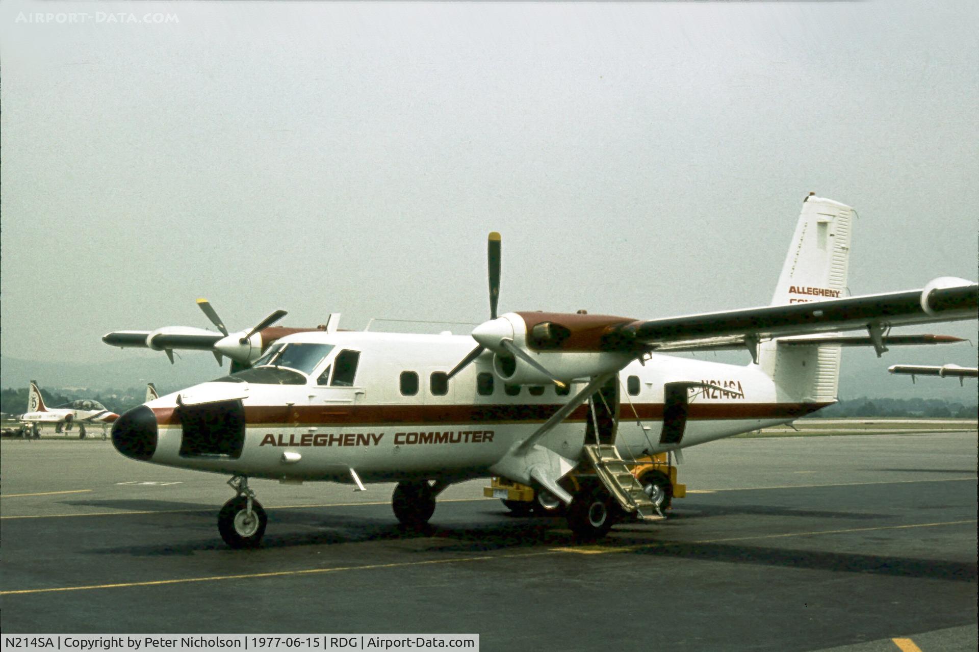 N214SA, 1975 De Havilland Canada DHC-6-300 Twin Otter C/N 468, Suburban Airlines operated this Twin Otter as an Allegheny Commuter service at the time of the 1977 Reading Airshow.