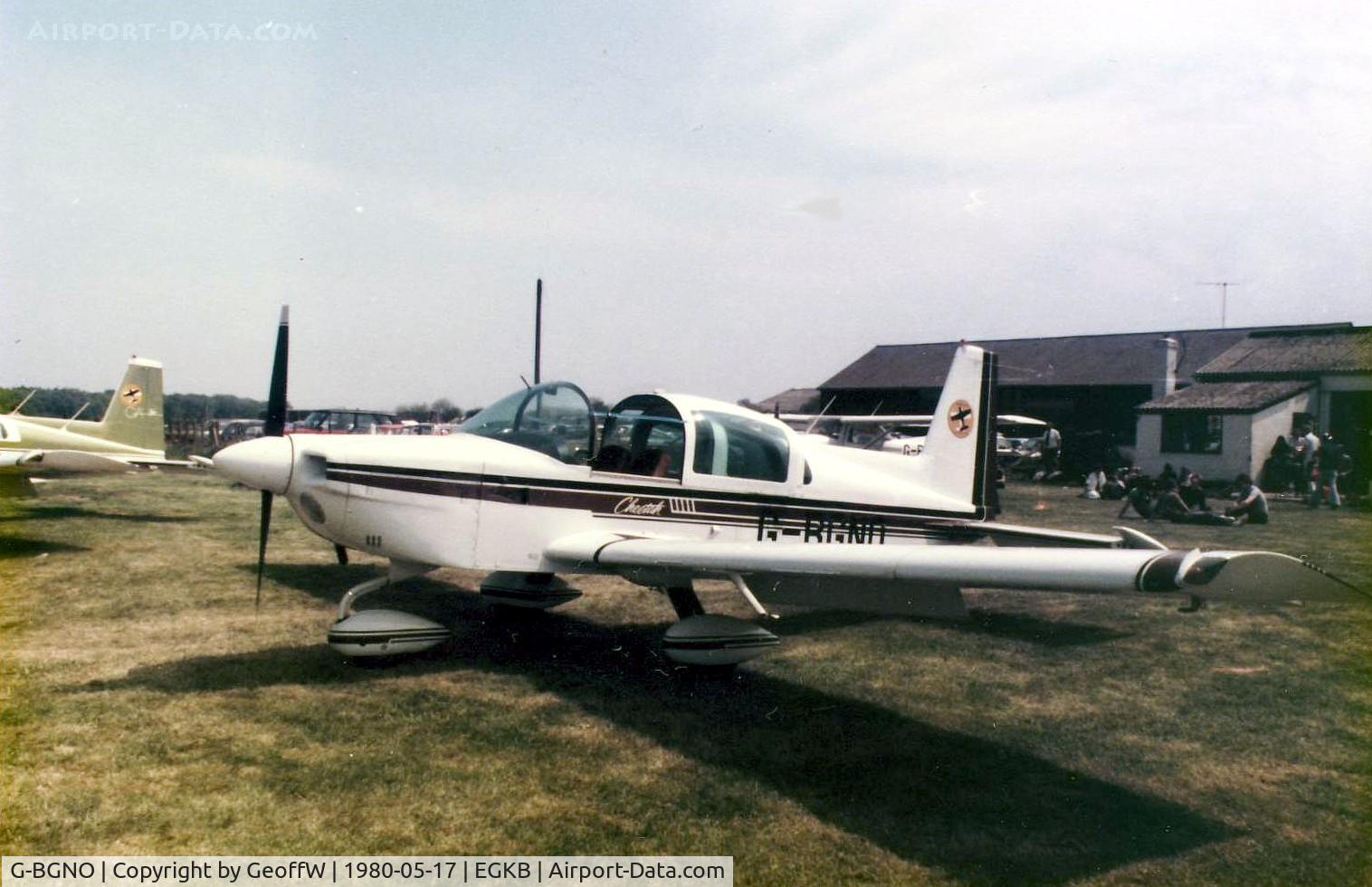 G-BGNO, 1979 Gulfstream American AA-5A Cheetah C/N AA5A-0871, Outside the Biggin Hill School of Flying at the 1980 Air Fair