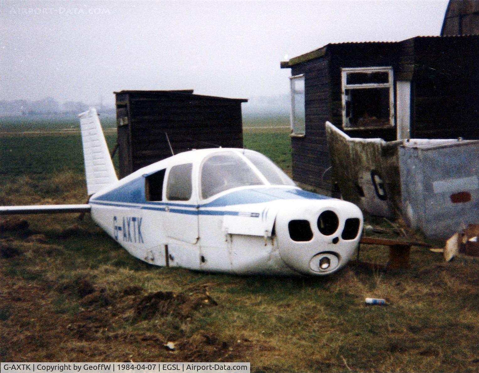 G-AXTK, 1969 Piper PA-28-140 Cherokee C/N 28-26235, The dumped fueslage of G-AXTK at Andrewsfield after the aircraft was damaged beyond repair in a landing accident at Clacton 06.09.1981