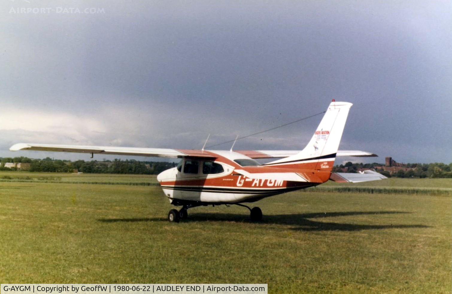 G-AYGM, 1970 Cessna T210K Turbo Centurion C/N 210-59338, Visiting Cessna 210 from Rogers Aviation at the Audley End Air Day 1980