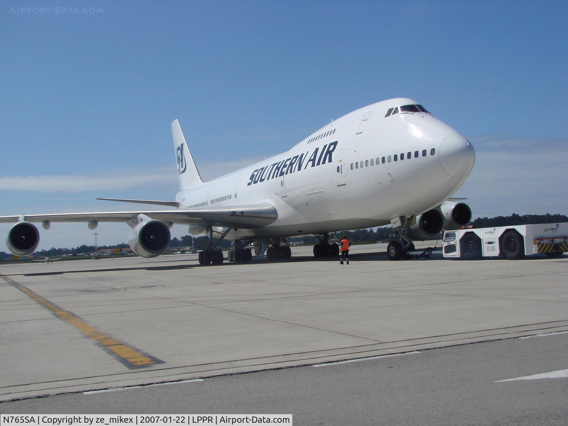N765SA, 1980 Boeing 747-2F6B C/N 21833, A big 747 in a small airport. LPPR at Oporto, Portugal