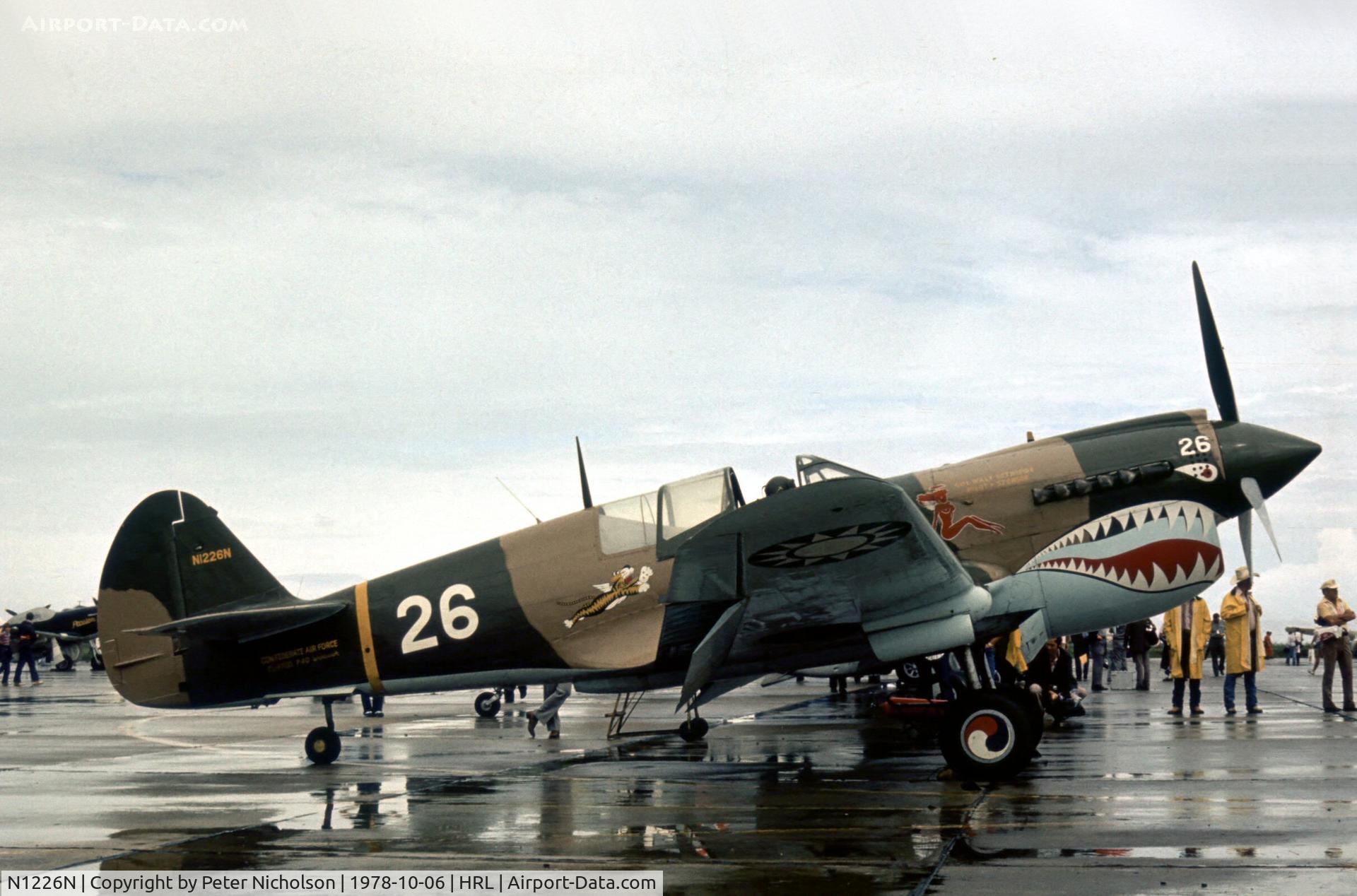 N1226N, Curtiss P-40N Warhawk C/N 29629, P-40E Warhawk 42-10587 of the Confederate Air Force in AVG Flying Tigers colours at their 1978 Airshow.