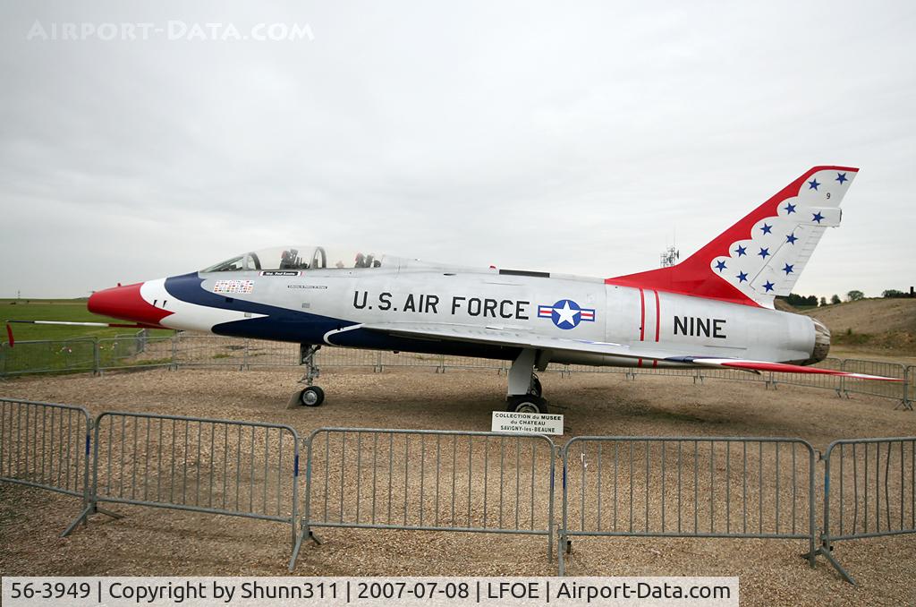 56-3949, 1956 North American TF-100F Super Sabre C/N 243-225, Preserved F-100 displayed by Savigny-les-Beaunes during LFOE Airshow 2007