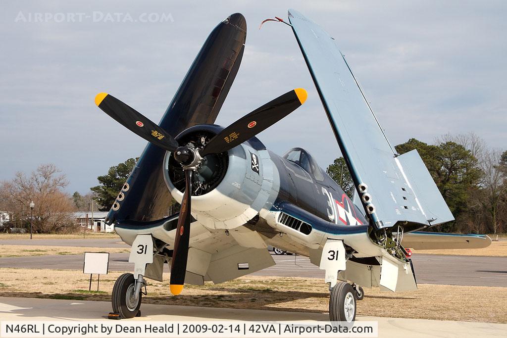 N46RL, 1945 Goodyear FG-1D Corsair C/N Not found (92508/N46RL), 1945 Goodyear FG1D Corsair N46RL on static display on the ramp at the Military Aviation Museum in Virginia Beach, VA.