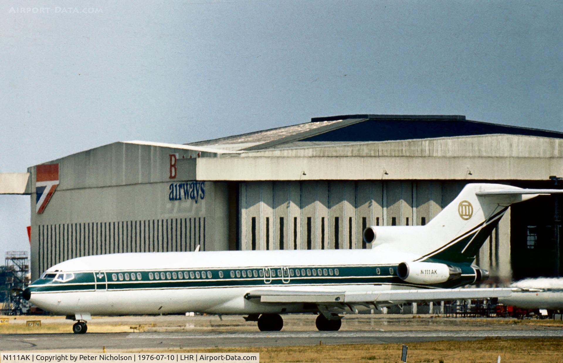N111AK, 1974 Boeing 727-2L4 C/N 21010, Operated by Adnan Khashoggi-Triad/American Capital Aviation and flying out of London Heathrow in the summer of 1976.