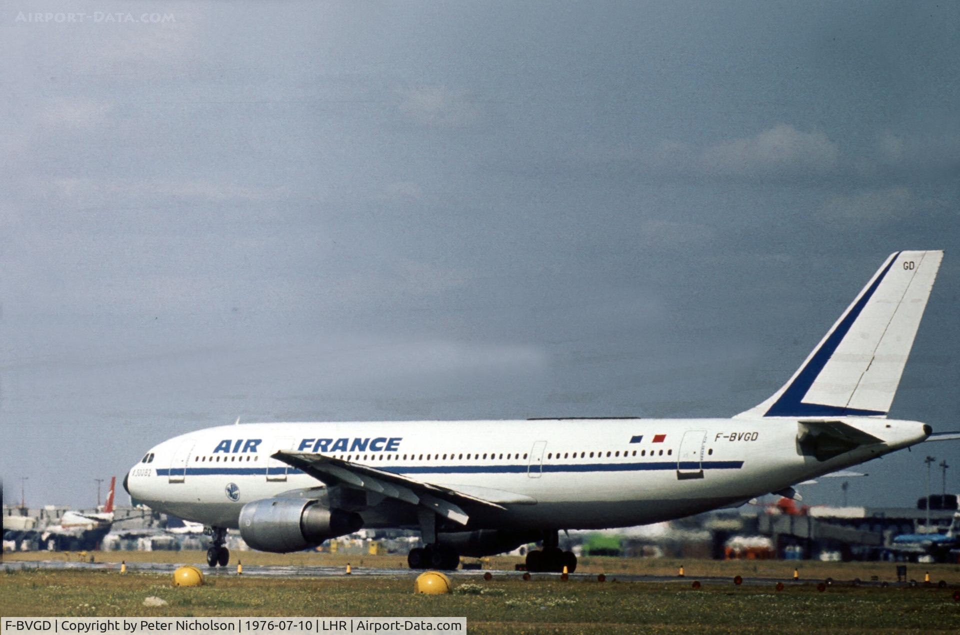 F-BVGD, 1975 Airbus A300B2-1C C/N 10, Operated by Air France and seen departing from London Heathrow.