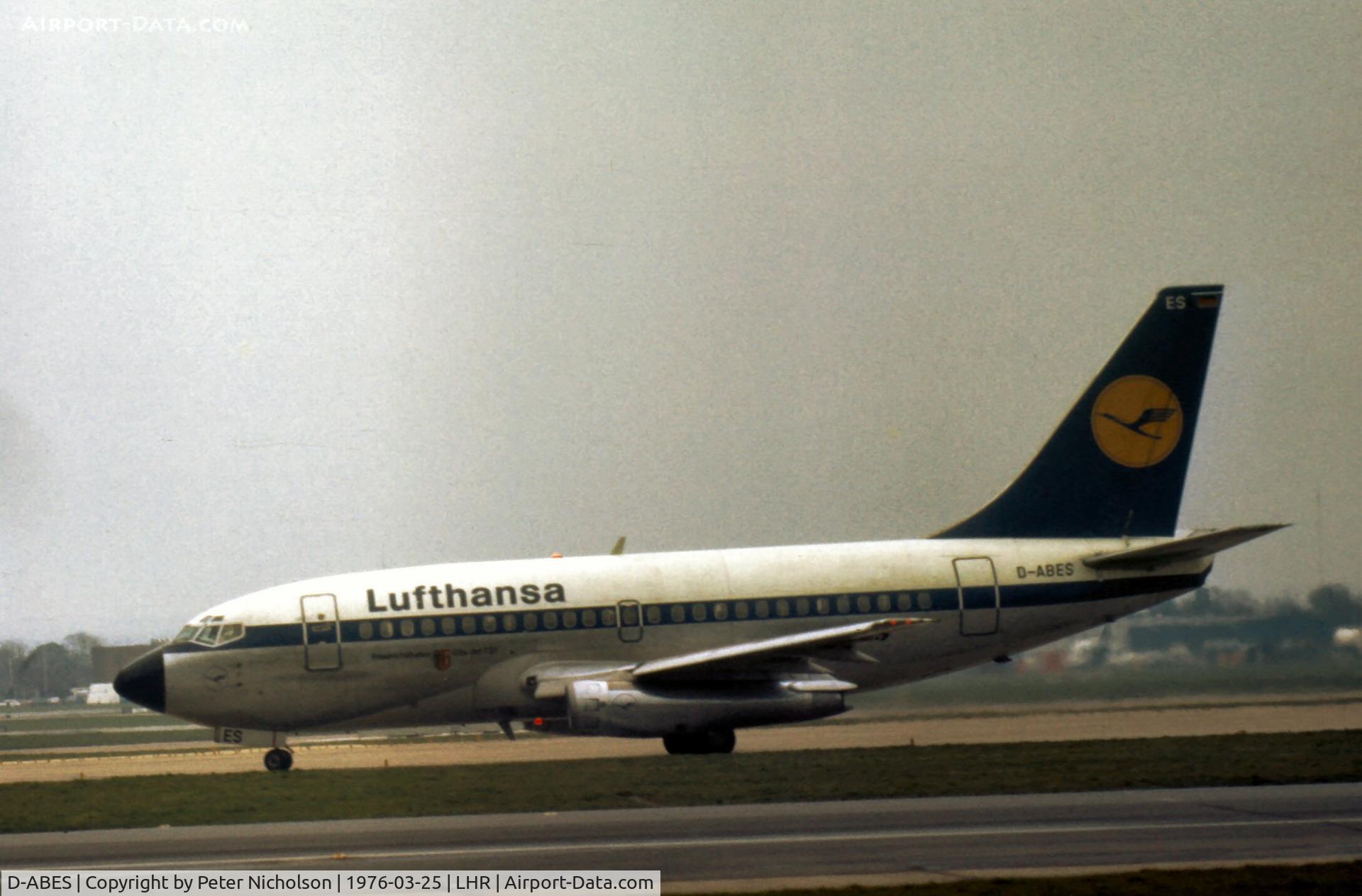 D-ABES, 1992 Boeing 737-330 C/N 26432, Departing from London Heathrow in the Spring of 1976.