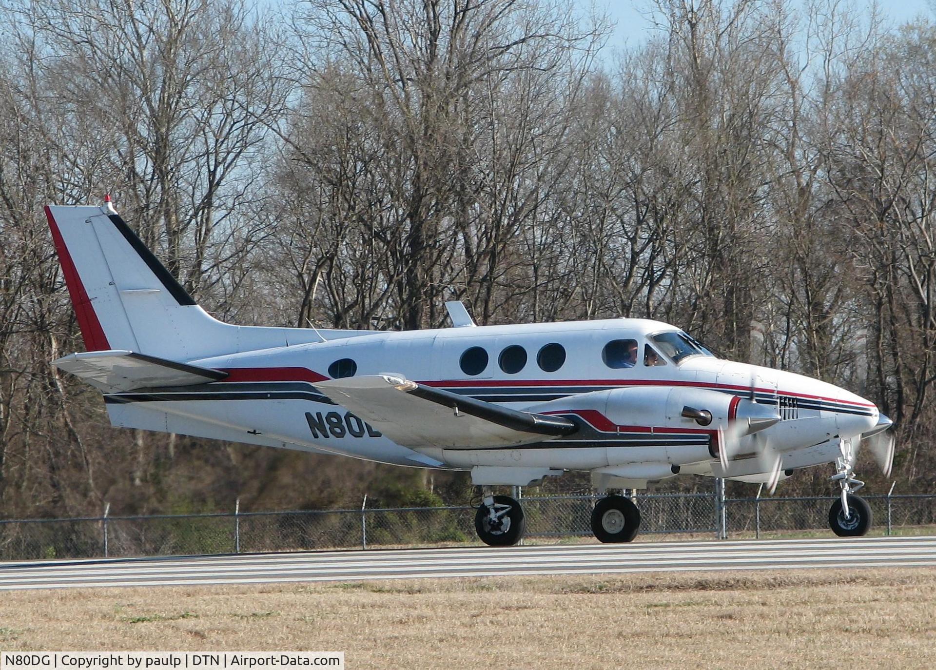 N80DG, 1966 Beech 65-A90 C/N LJ-131, Off of 32 at Downtown Shreveport. This aircraft was used in the movie, Wondeful World, starring Matthew Broderick. All shots of the plane in the movie were filmed at the Shreveport Downtown Airport.